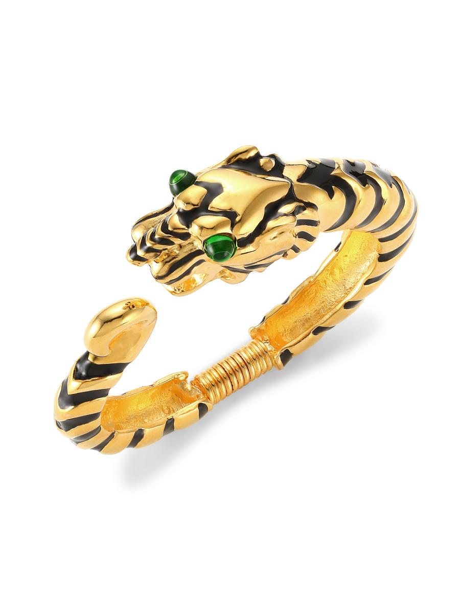 Kenneth Jay Lane 22K Goldplated & Crystal Black Striped