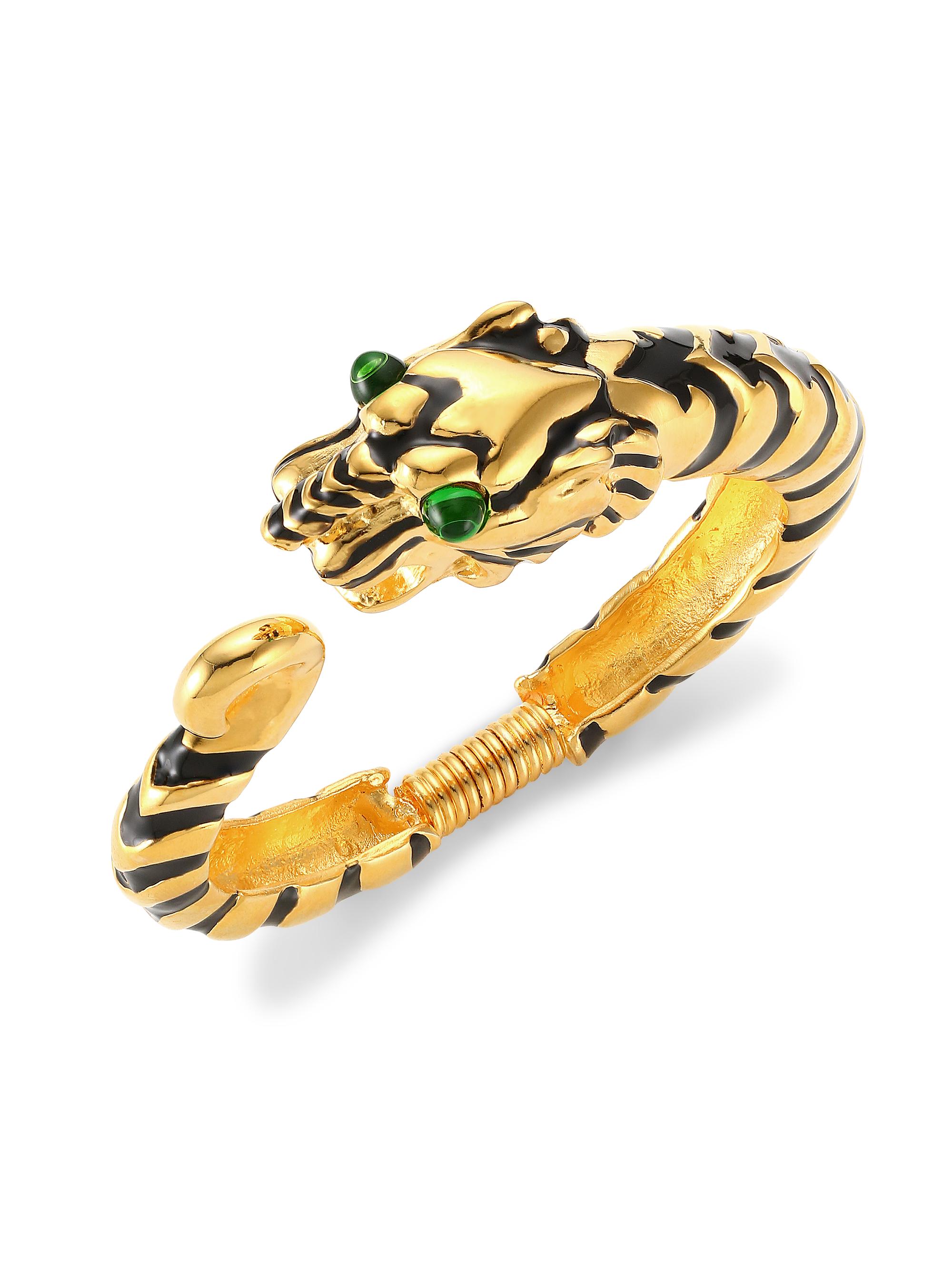 Kenneth Jay Lane Women's 22K Goldplated & Crystal Black Striped Snake Hinged Cuff Bracelet - Gold Black