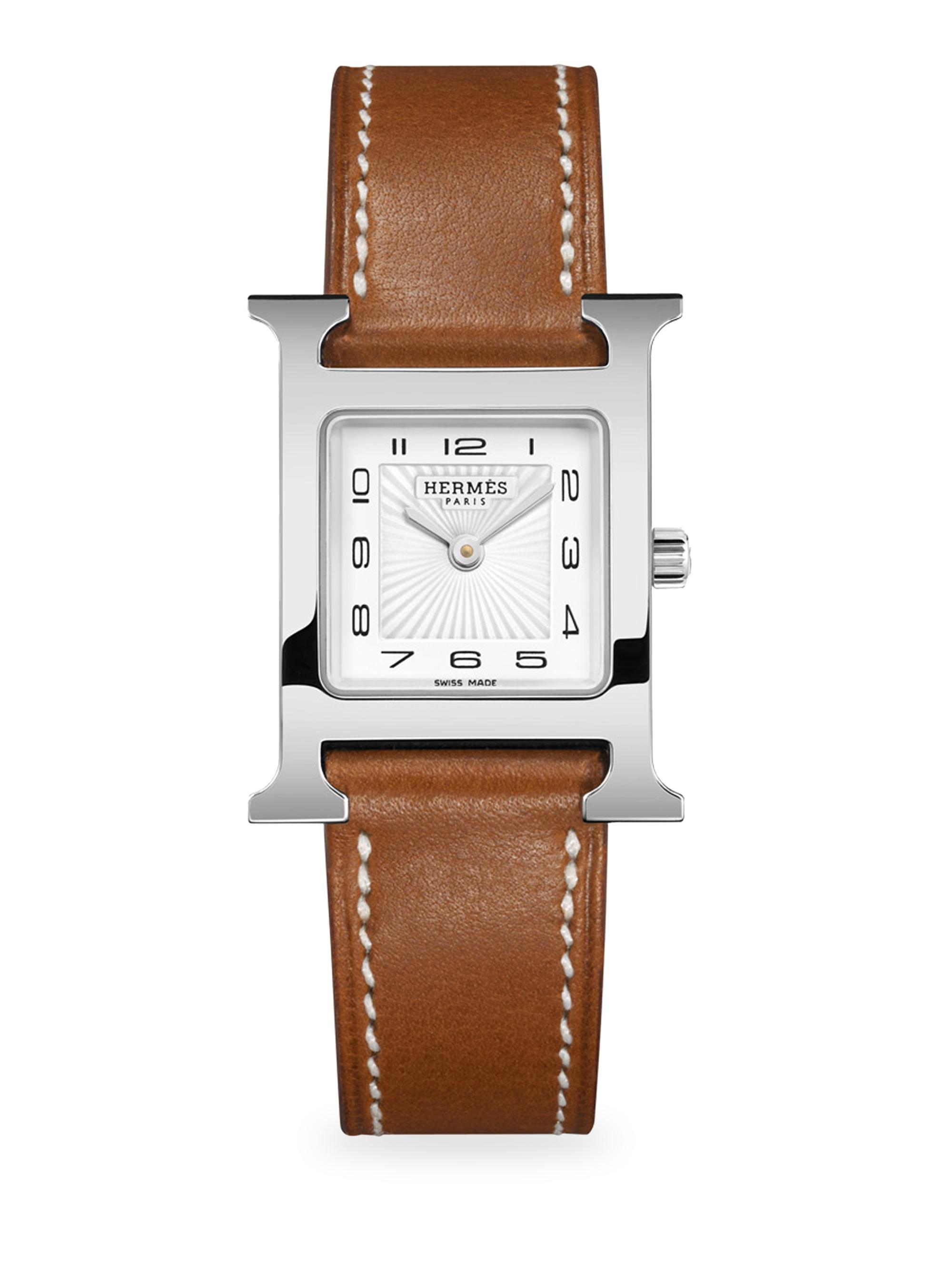 HERMÈS Heure H 18K-Gold-Plated & Leather Strap Watch/25MM | Saks
