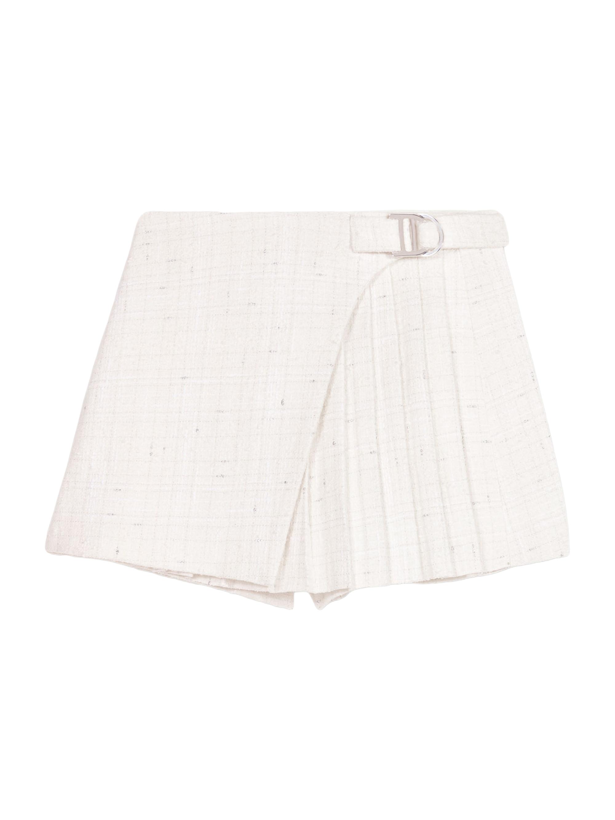 Maje Women's Short Pleated Tweed Skirt - Ecru