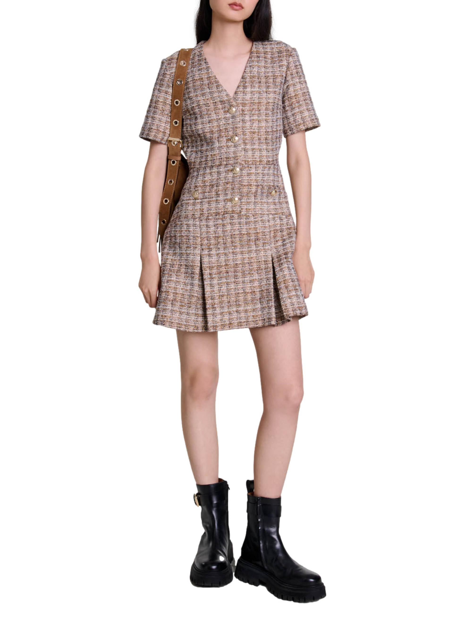 Maje Women's Short Tweed Dress - Brown