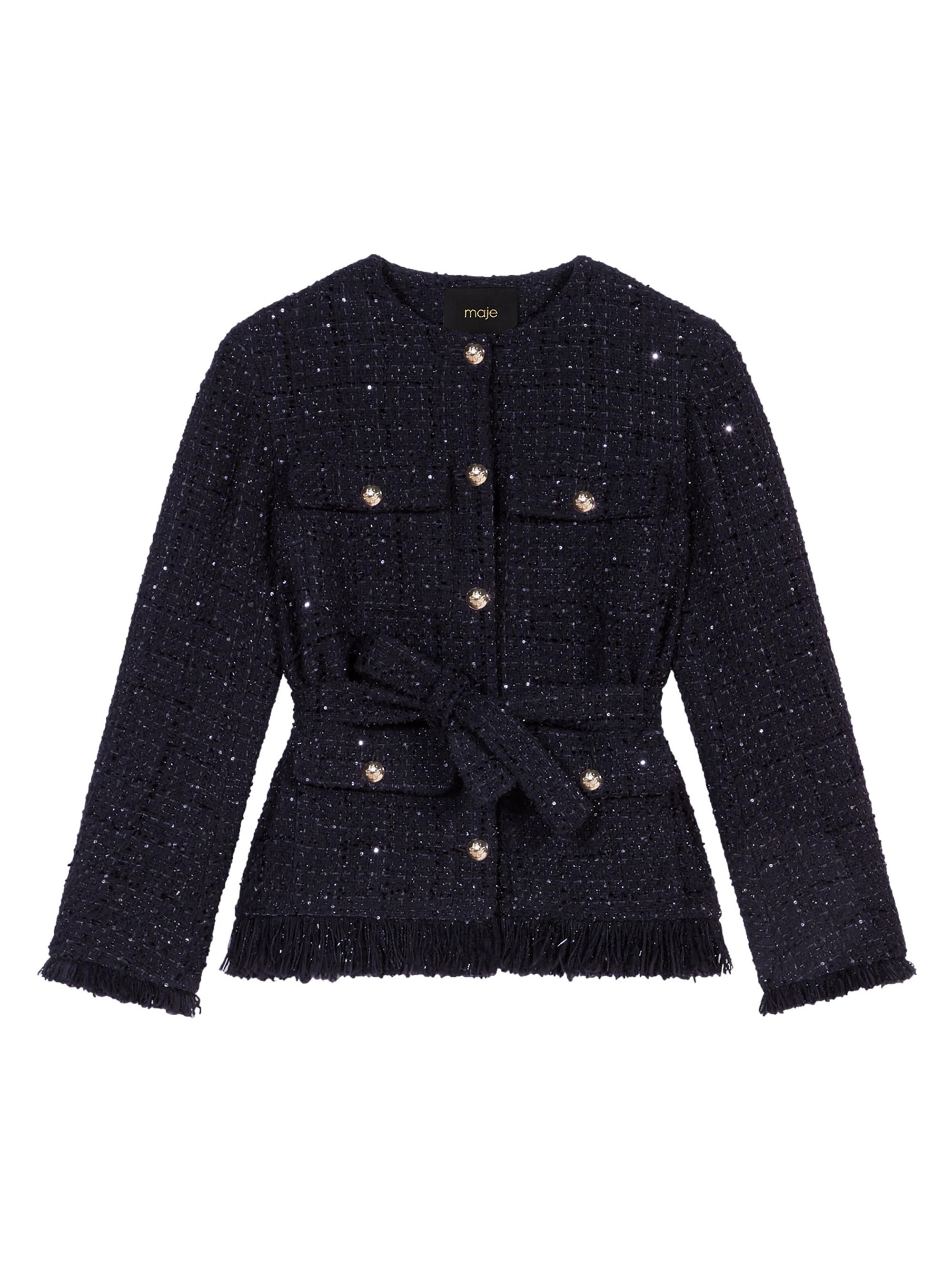 Maje Women's Sequined Tweed Jacket - Black