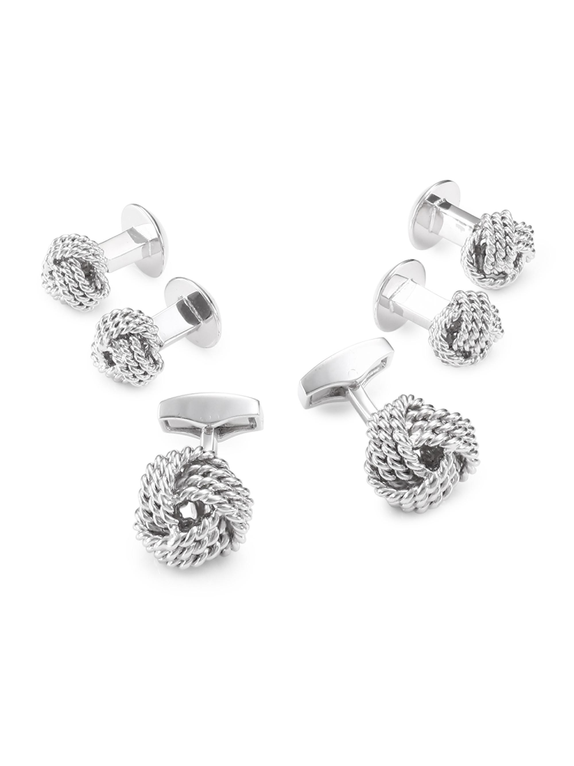 Tateossian Men's Braided Cuff Links & Shirt Studs Set - Silver