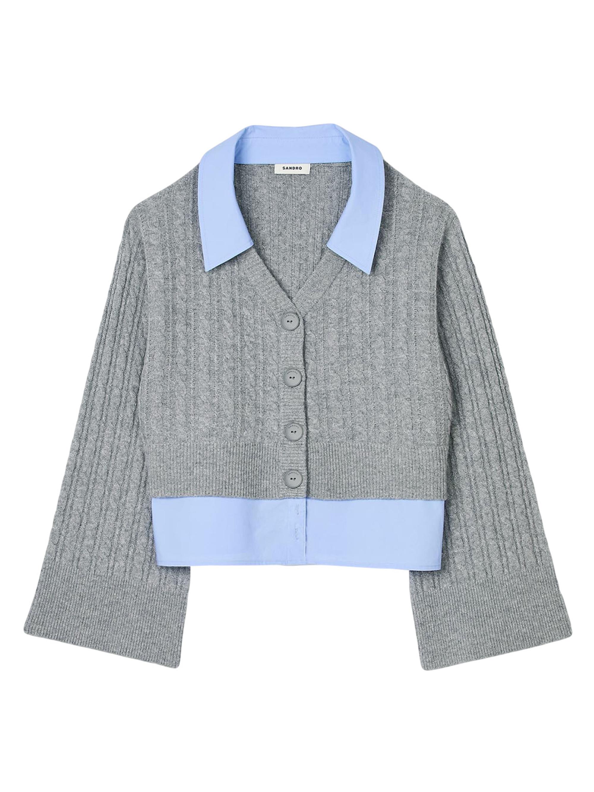Sandro Women's Cardigan with Removable Shirt Collar - Grey