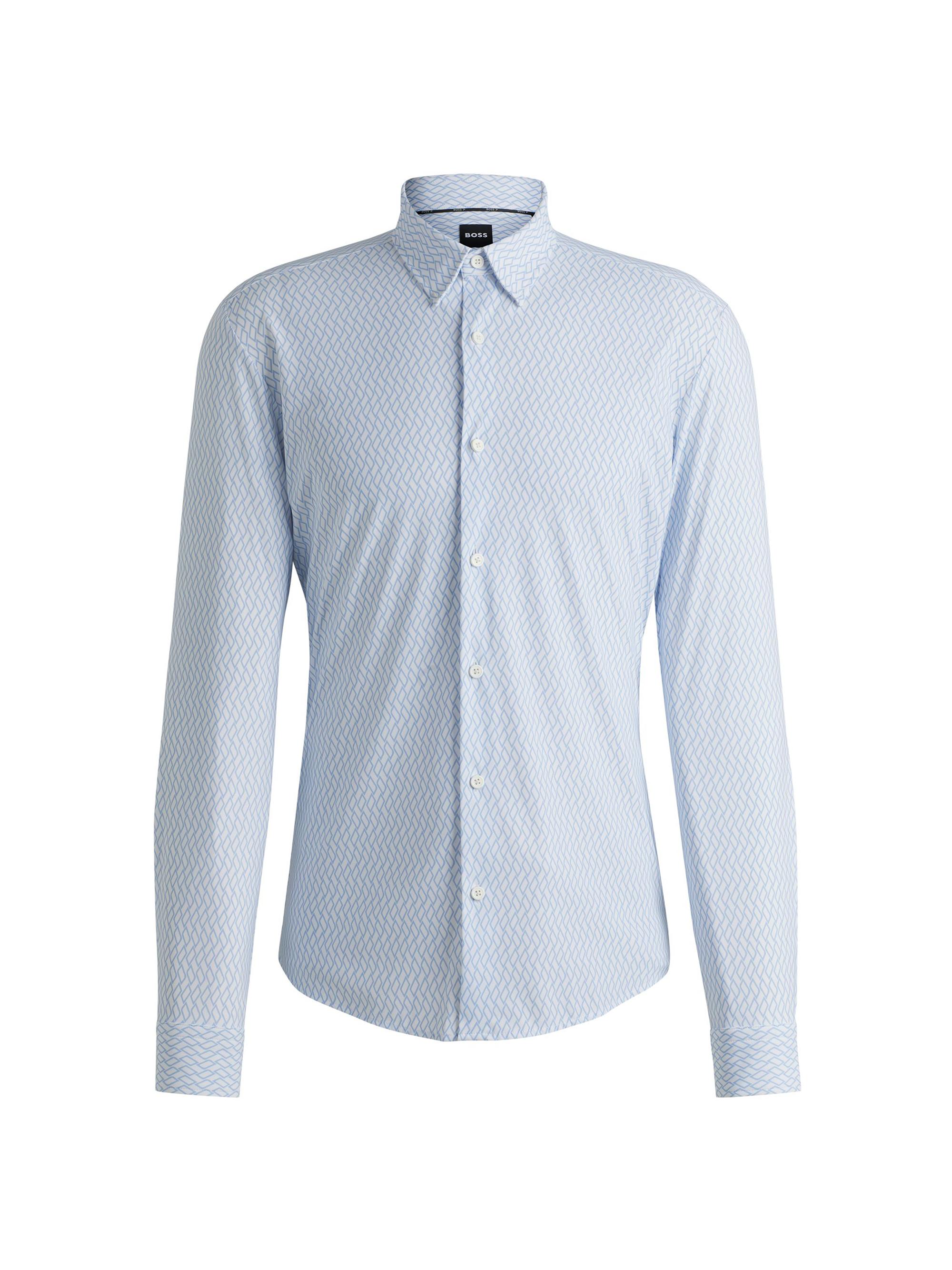 BOSS Men's Slim-Fit Shirt in Printed Performance-Stretch Jersey - Light Blue