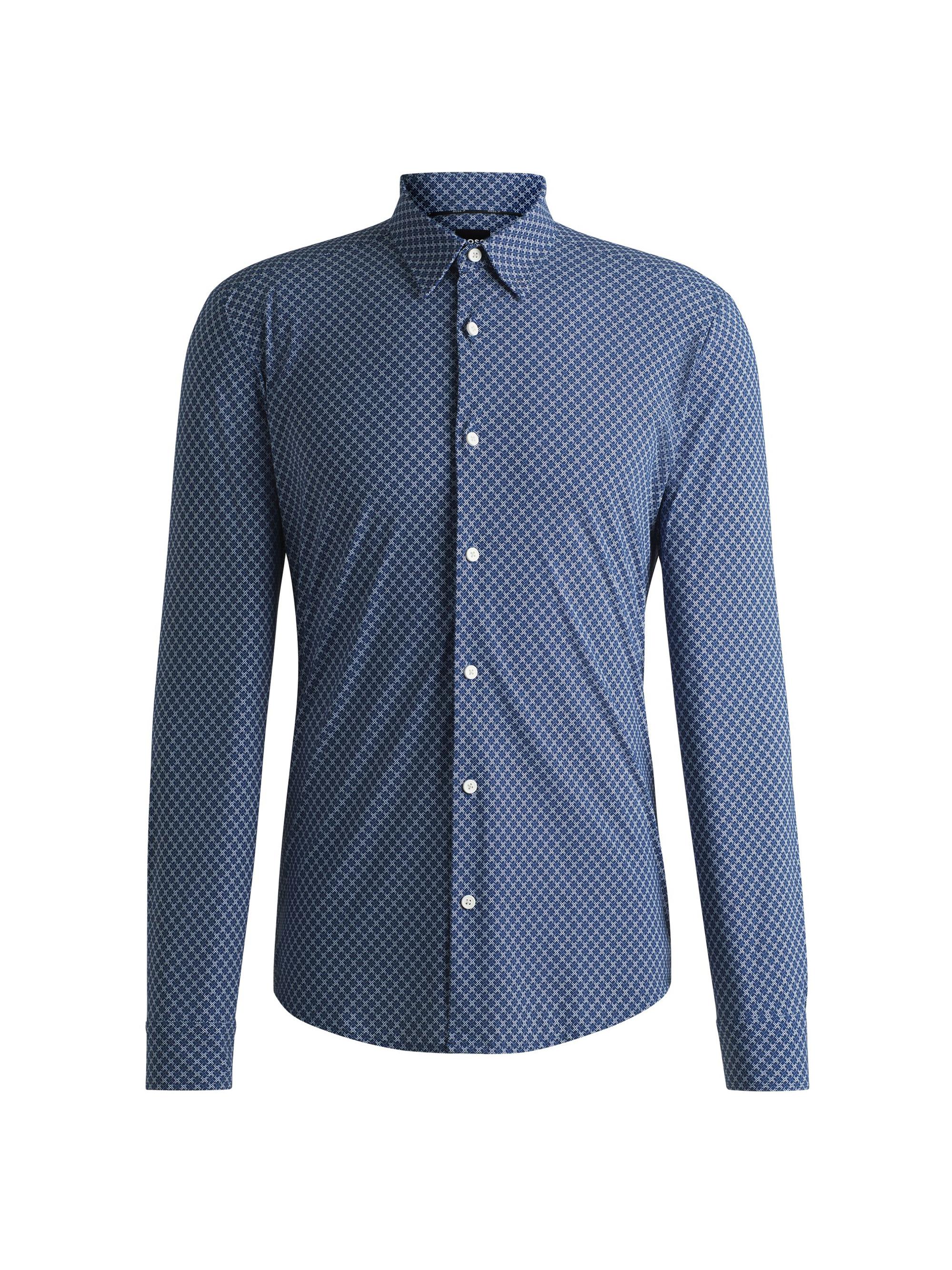 BOSS Men's Slim-Fit Shirt in Printed Performance-Stretch Jersey - Blue