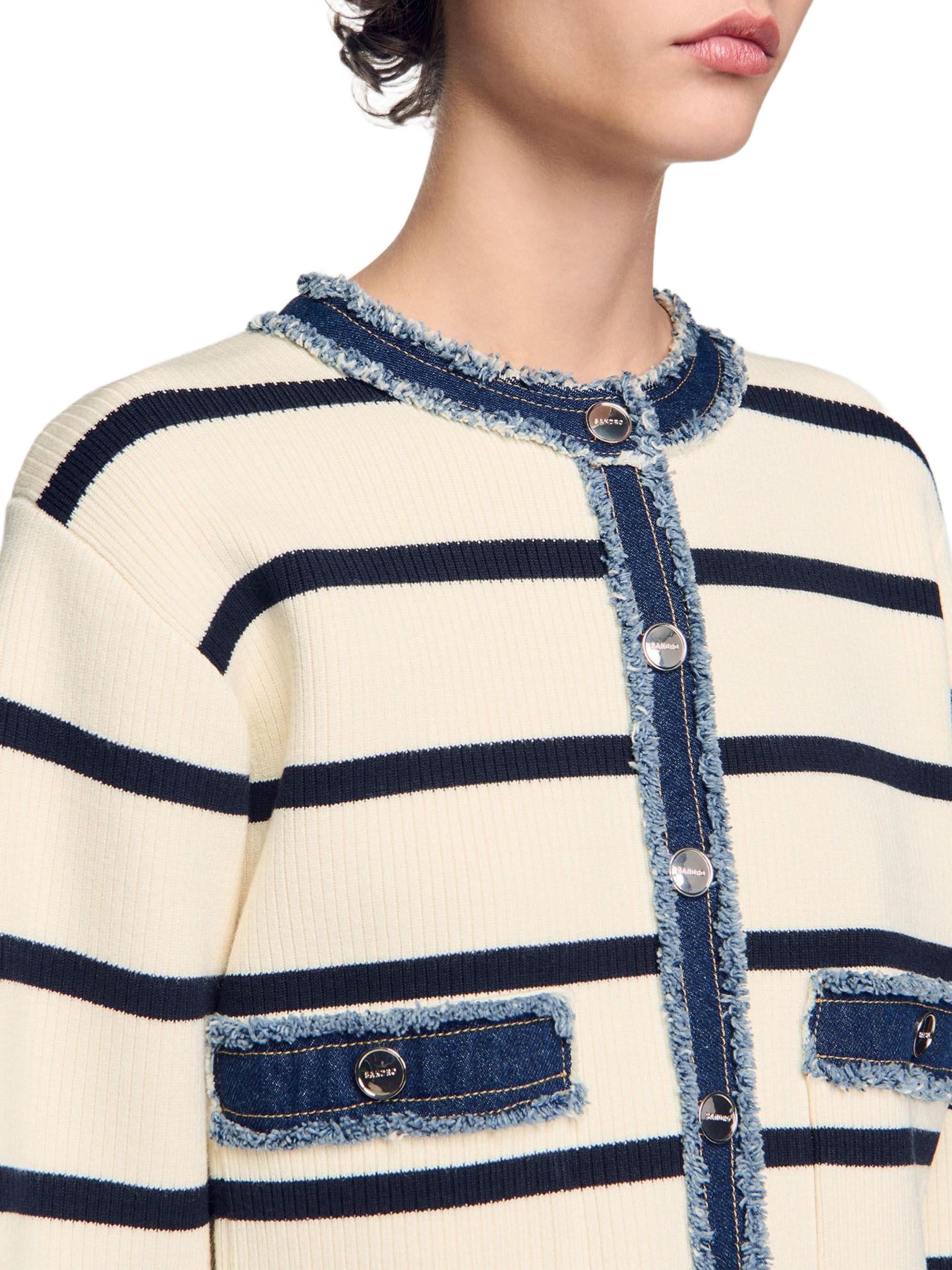 Sandro Stripy Cardigan with Denim Details | Saks Fifth Avenue