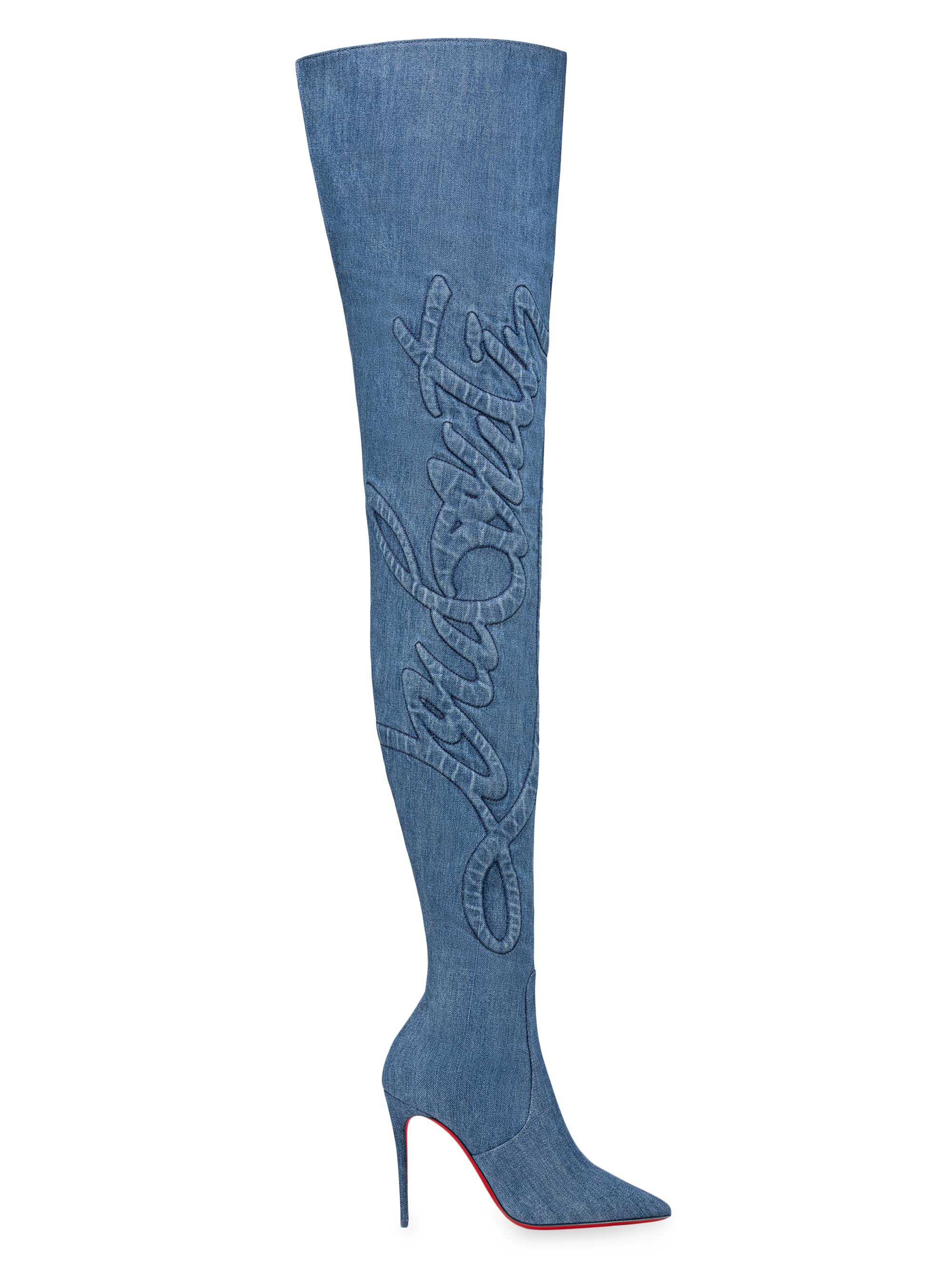 ⭐︎新品未使用⭐︎ Christian Louboutin デニムブルー ハイヒール Christian Louboutin Kate Botta Alta Loubi Jeans Over the Knee