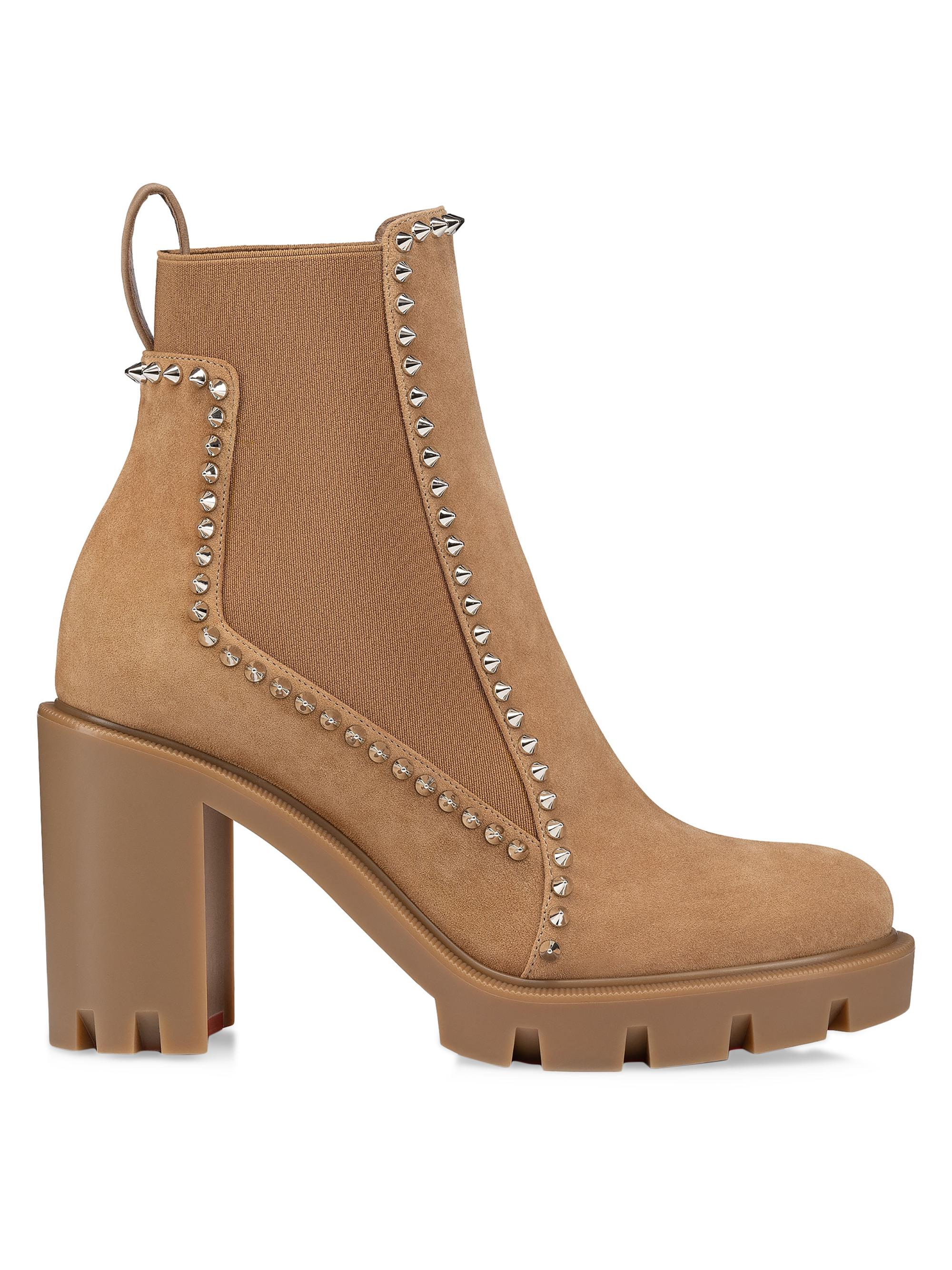 Christian Louboutin Women's Out Line Spikes Lug 70MM Veau Velours Boots - Lionne