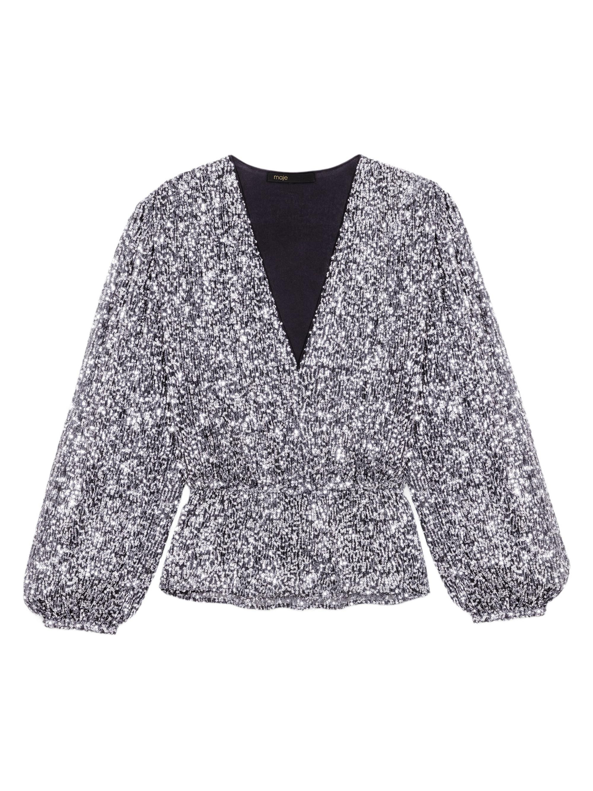 Maje Women's Smocked Sequin Top - Silver