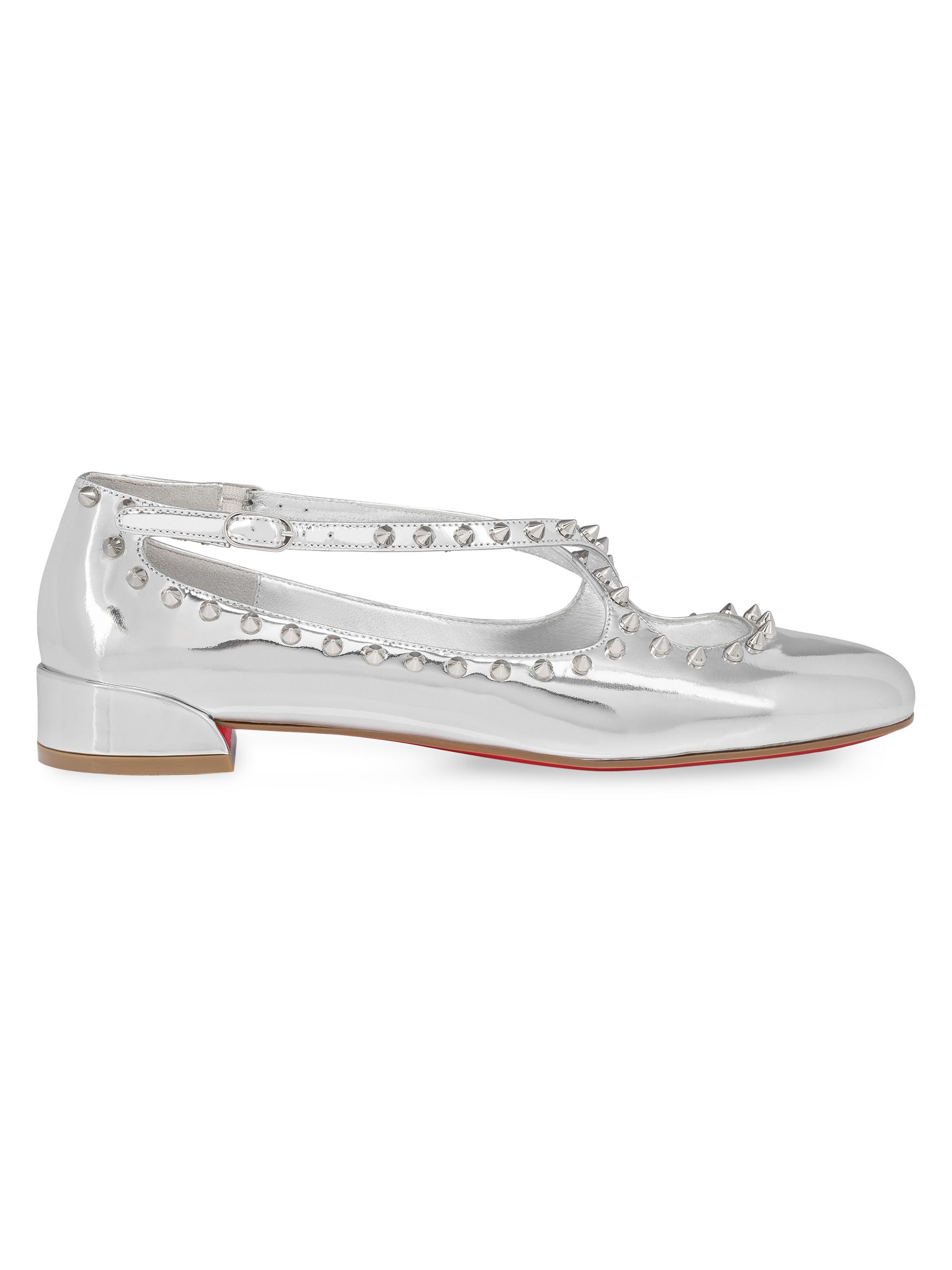 Christian Louboutin Women's Pilouta Jane Spikes Ballerinas - Silver