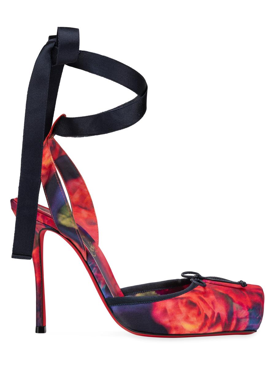 【Christian Louboutin】\"Cassia Lace Up\" ハイヒール パンプス Cassia Lace Up - 100 mm Strappy pumps - Crepe satin - Black