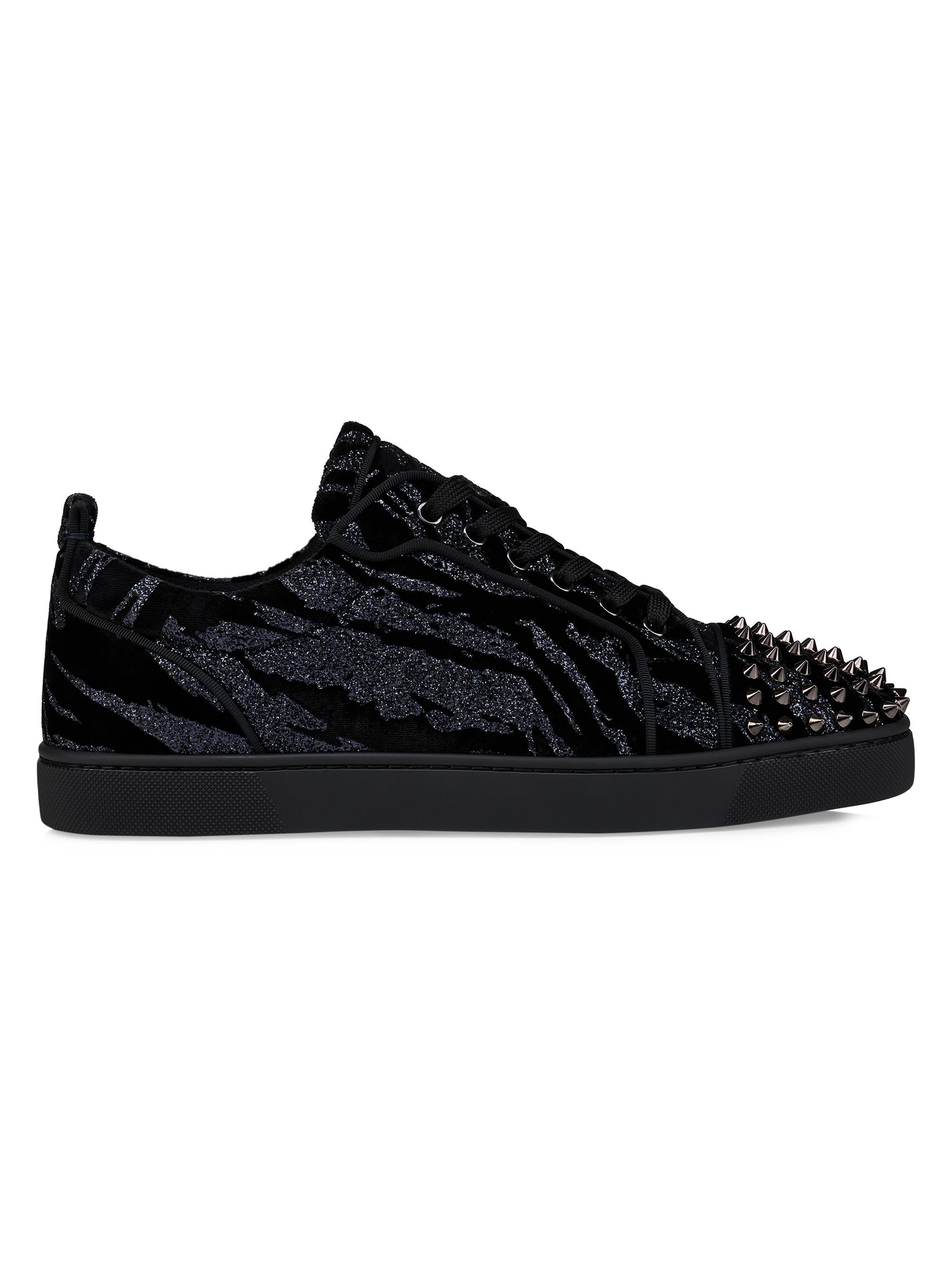 Christian Louboutin Men's Louis Junior Spikes Velvet Sneakers - Black