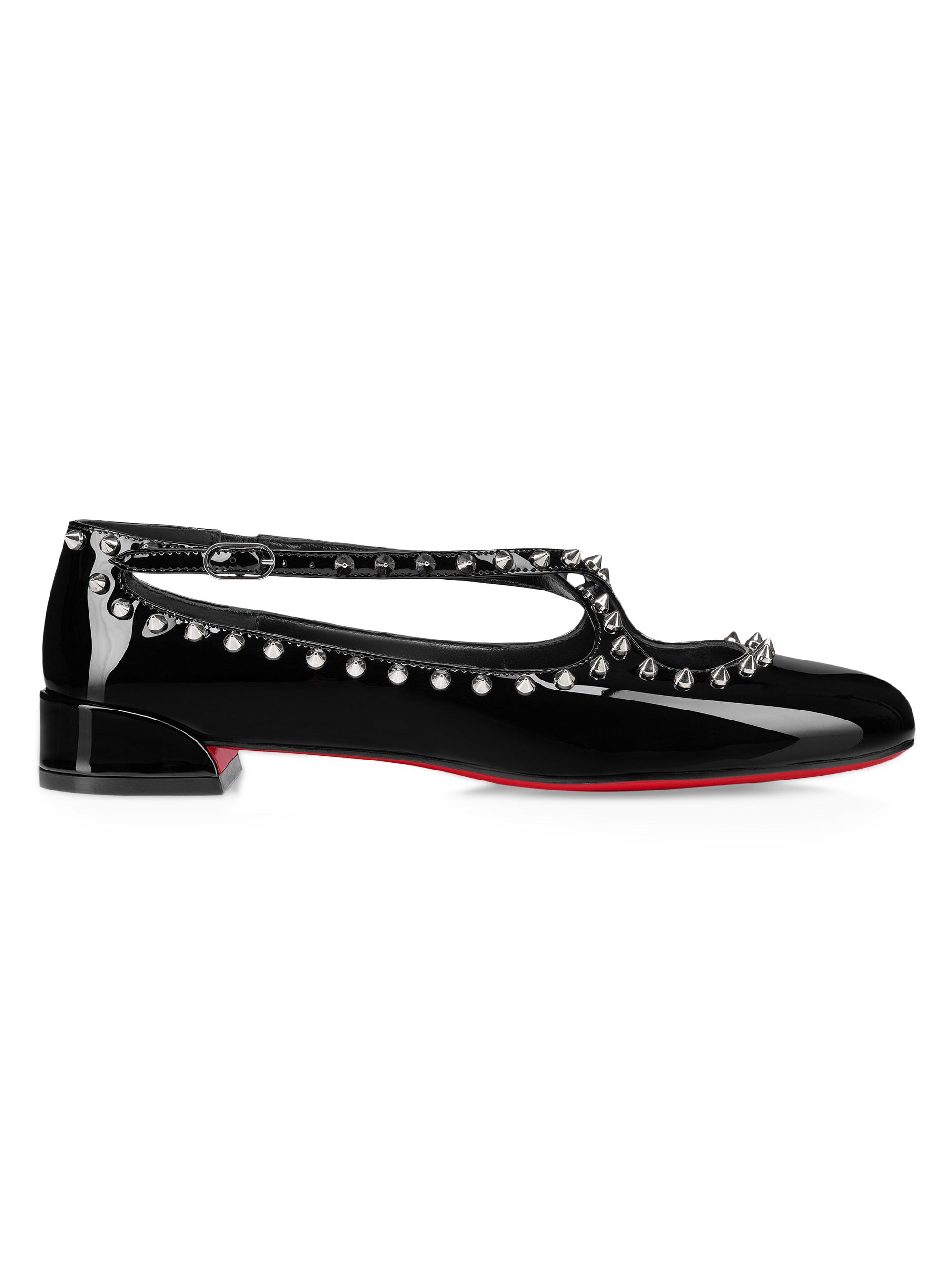 Christian Louboutin Women's Pilouta Jane Spikes Patent Leather Ballerinas - Black