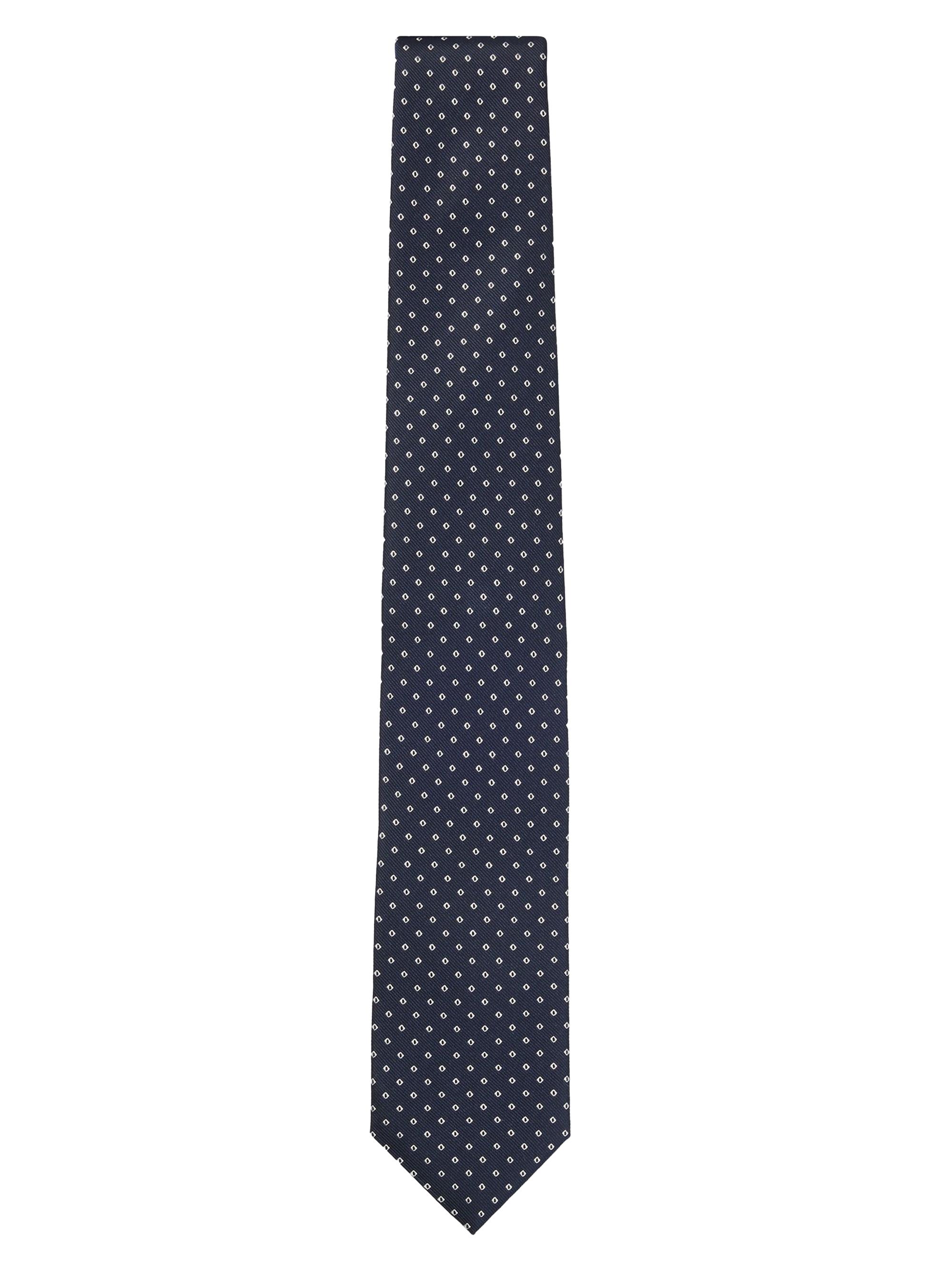 BOSS Men's Silk Blend Tie with Jacquard Woven Pattern - Dark Blue