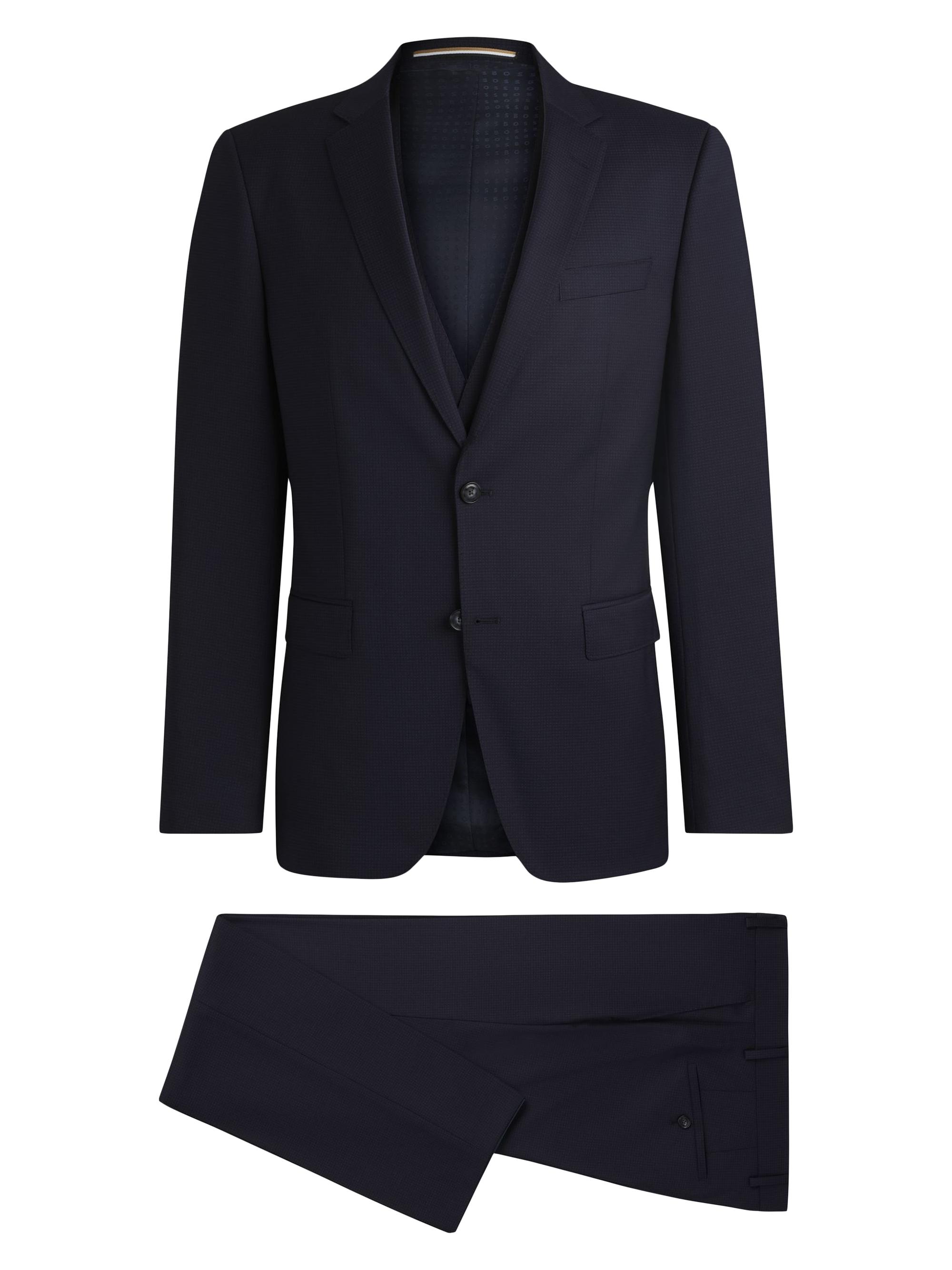 BOSS Men's Three Piece Slim-Fit Suit in Patterned Stretch Wool - Dark Blue