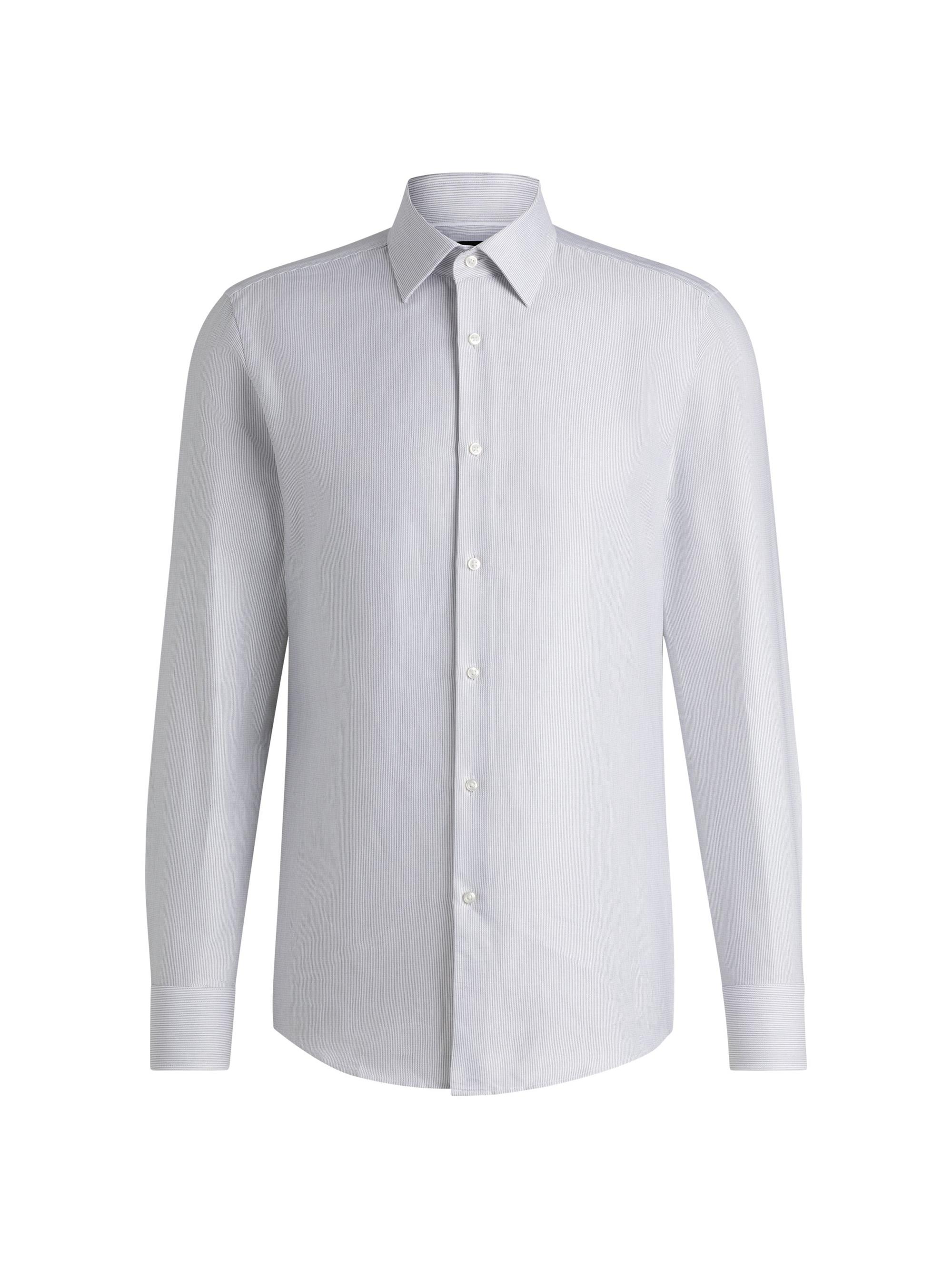 BOSS Men's Slim Fit Shirt in Striped Cotton Twill - White