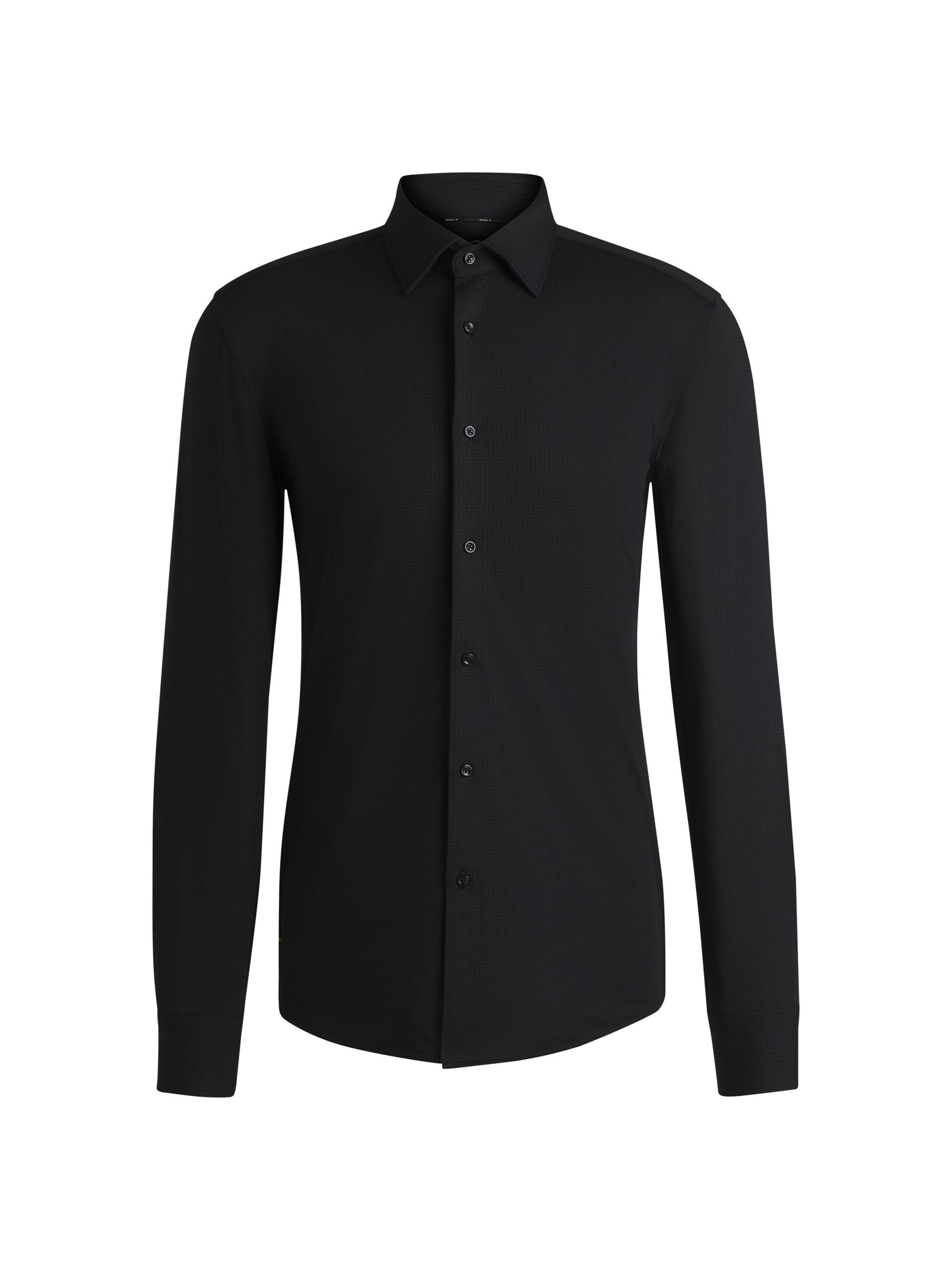 BOSS Men's Slim-Fit Shirt in Textured Performance-Stretch Jersey - Black