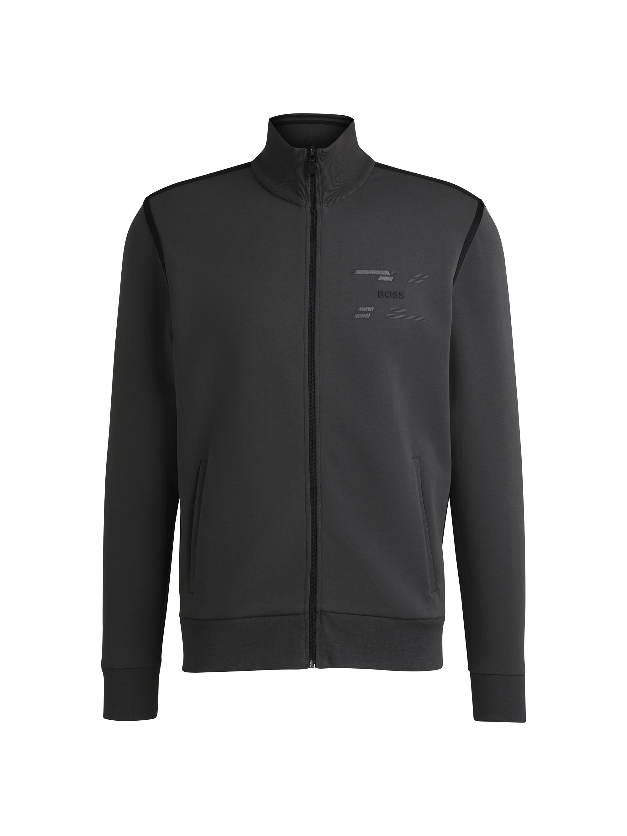 BOSS Men's Zip-Up Sweatshirt with Logo Artwork - Dark Grey