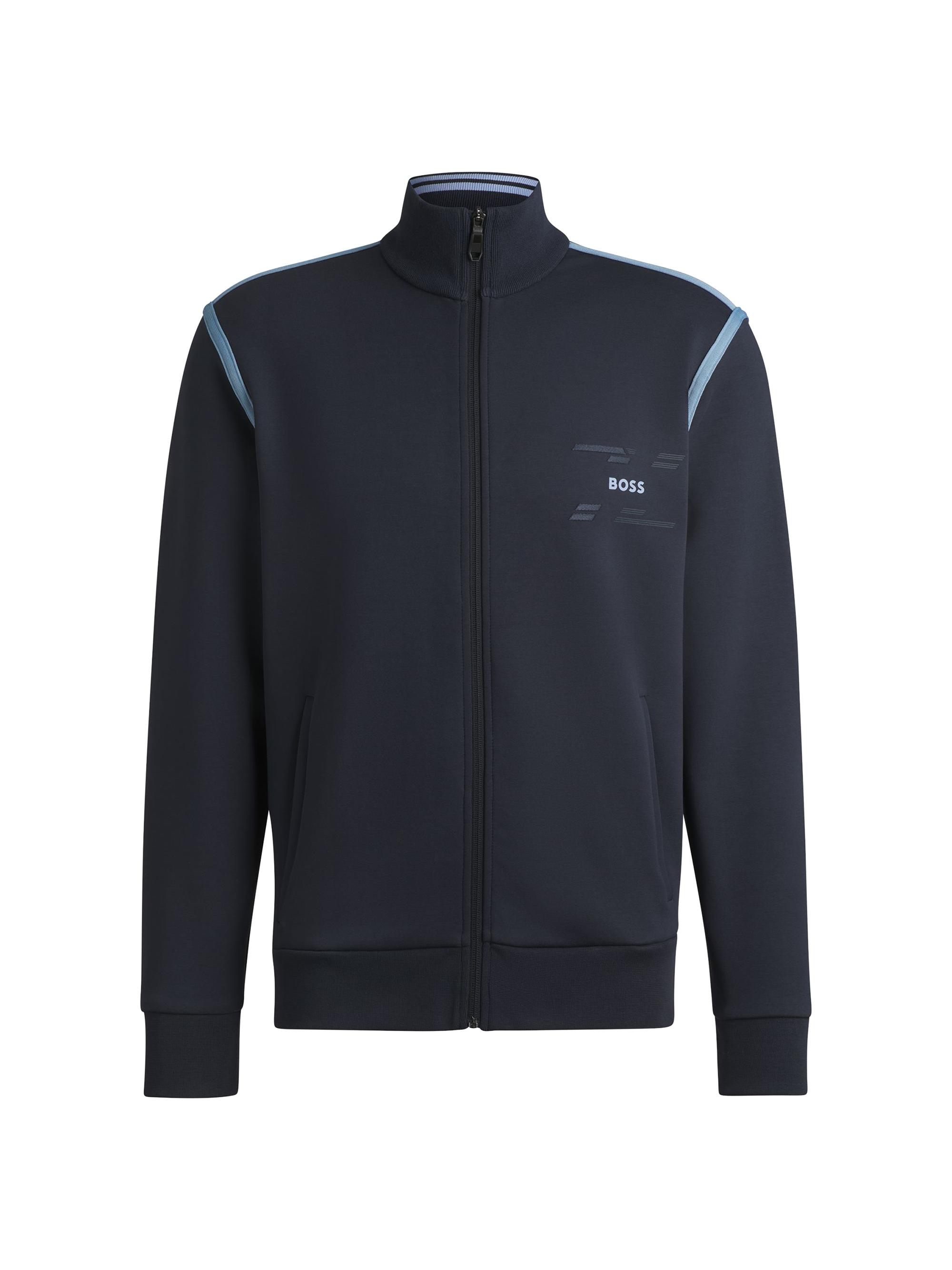 BOSS Men's Zip-Up Sweatshirt with Logo Artwork - Dark Blue