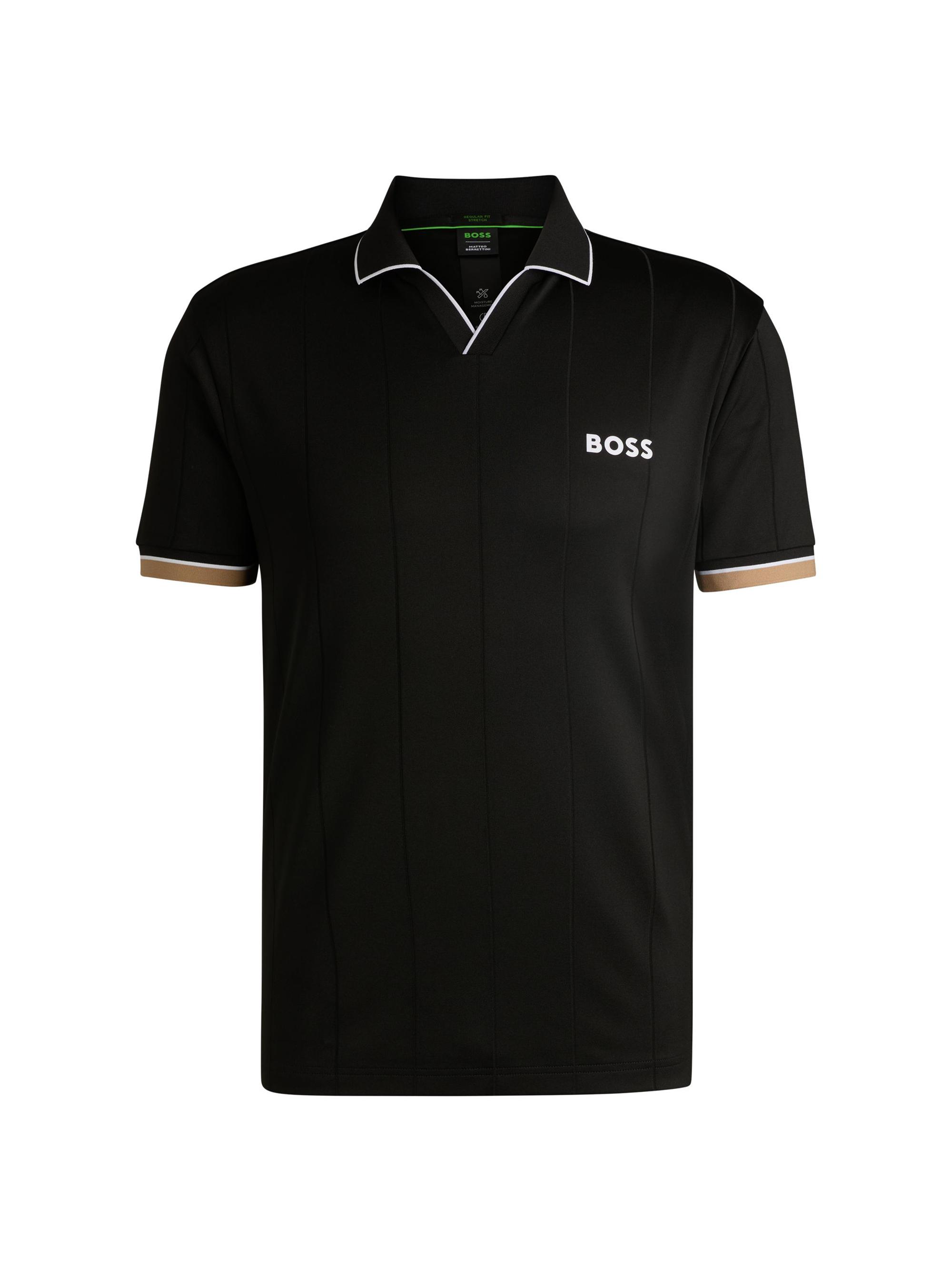 BOSS Men's  x Matteo Berrettini Active Polo Shirt with Four-Way Stretch - Black