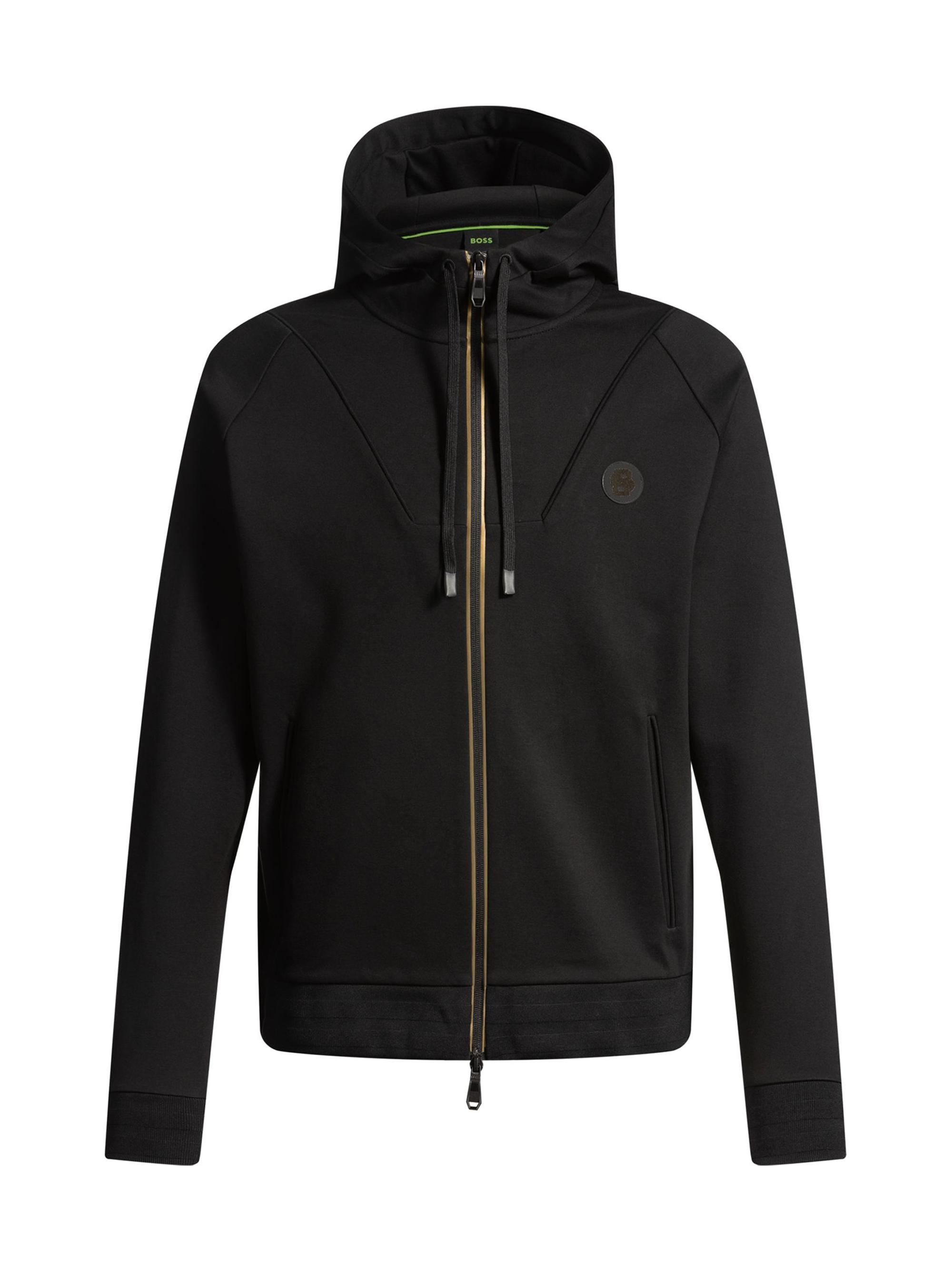 BOSS Men's Zip-Up Hoodie with Double B Monogram - Black