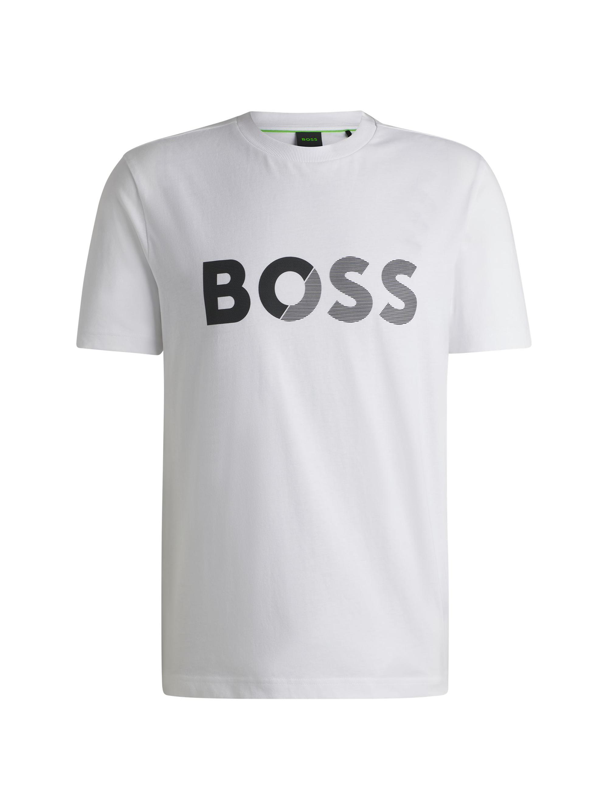 BOSS Men's Cotton-Jersey T-Shirt with Large Logo - White
