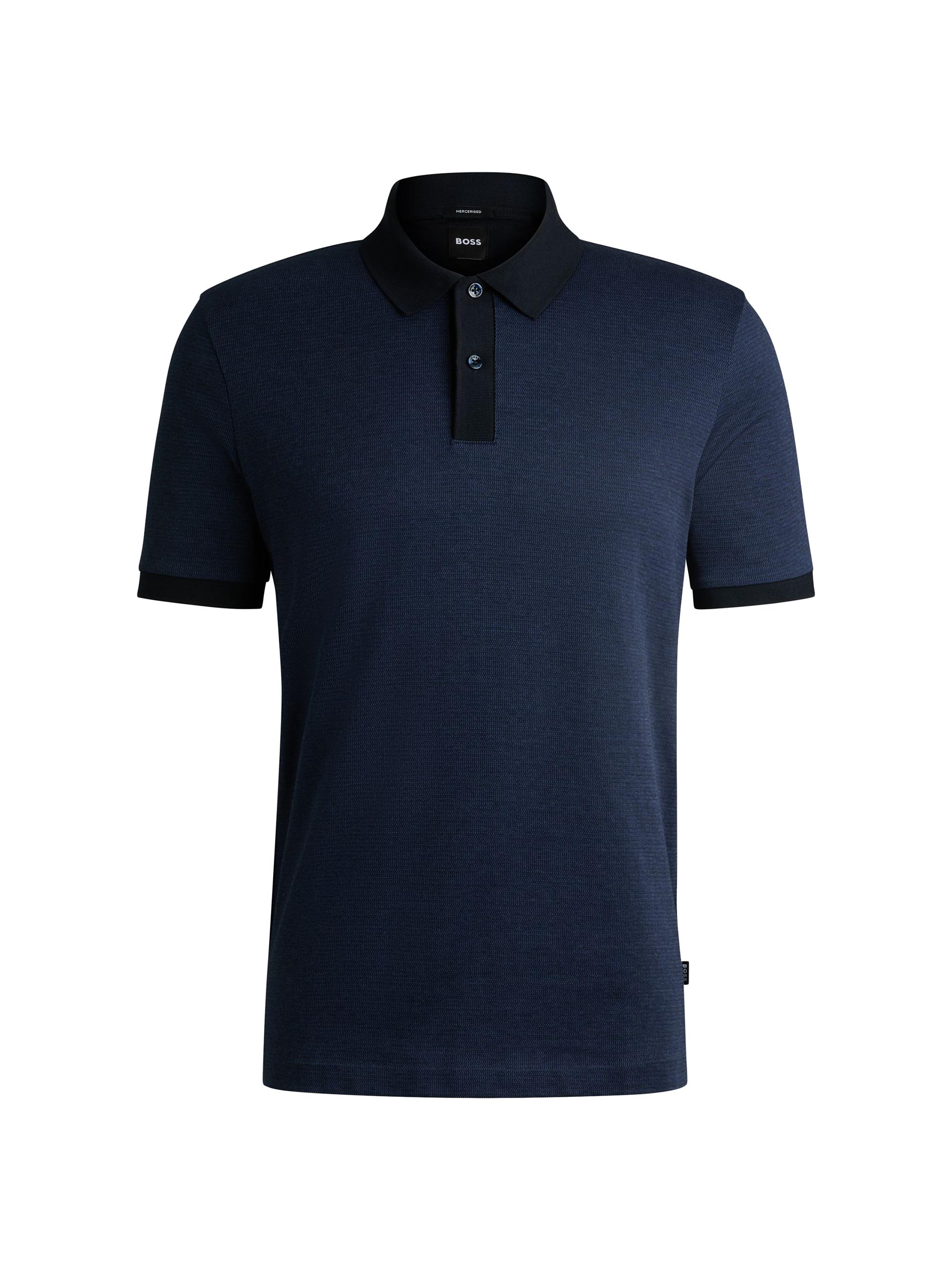 BOSS Men's Mercerized-Cotton Polo Shirt with Micro Pattern - Dark Blue