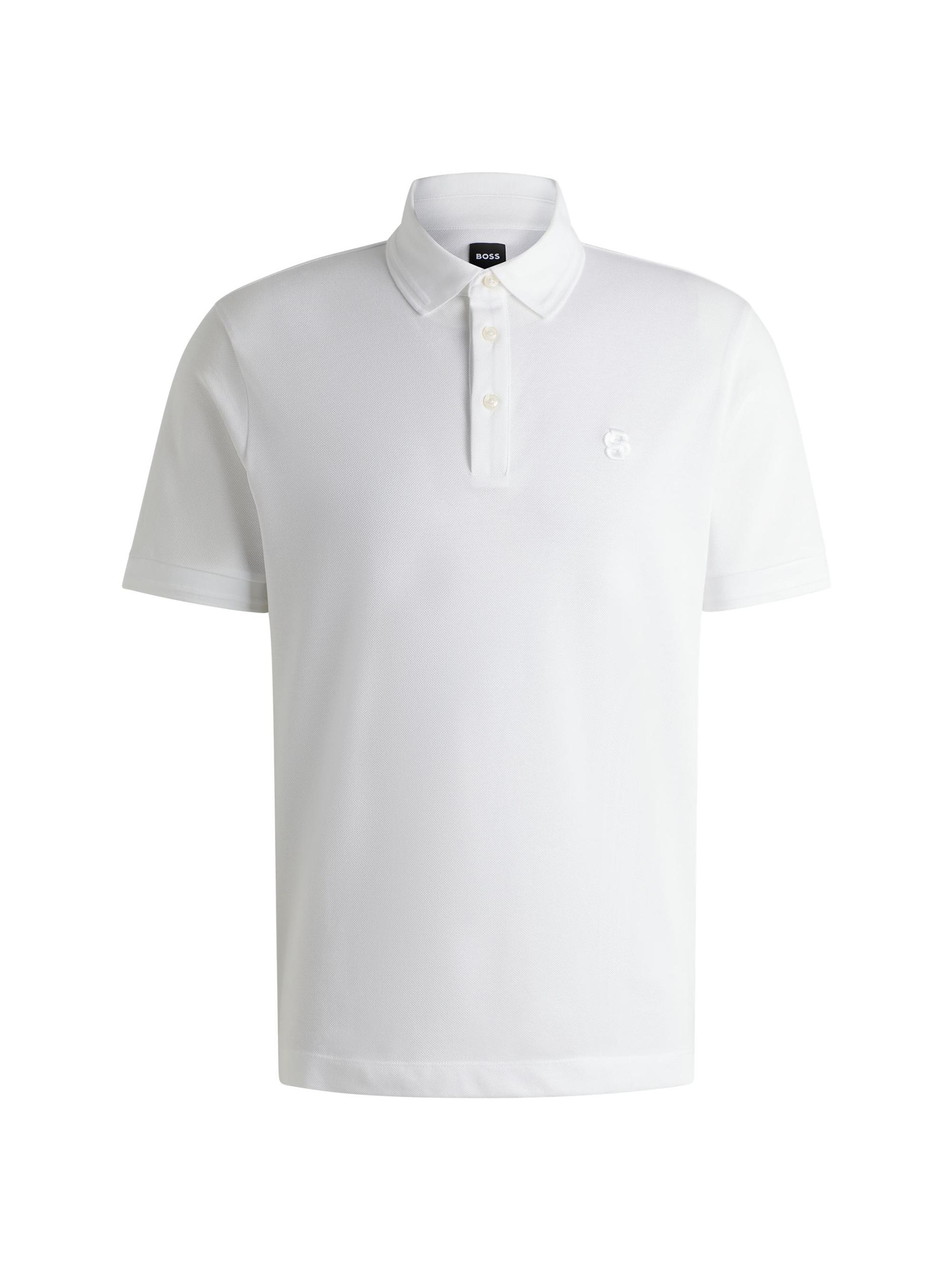 BOSS Men's Cotton-Piqué Polo Shirt with Double B Monogram - White