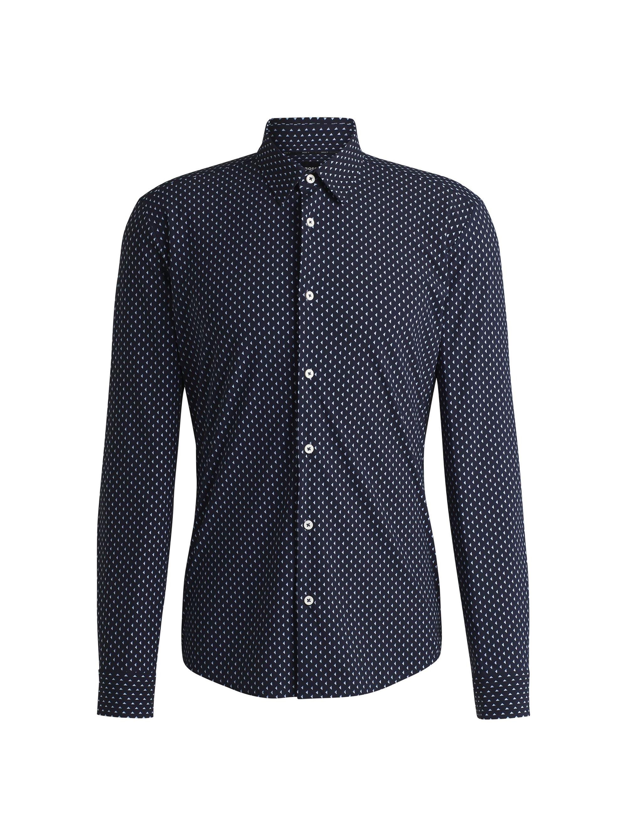 BOSS Men's Slim-Fit Shirt in Geometric-Print Performance-Stretch Fabric - Blue