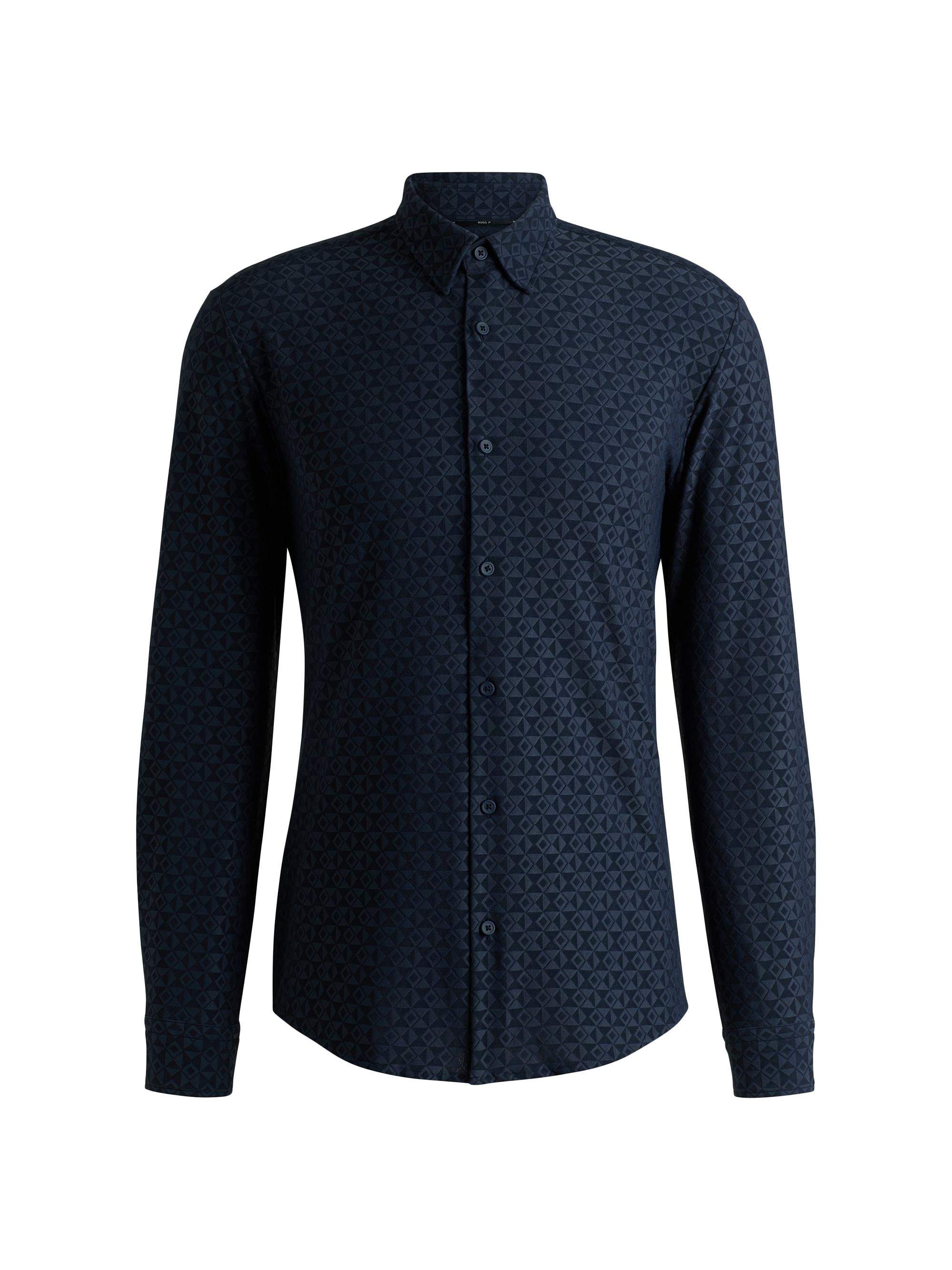 BOSS Men's Slim-Fit Shirt in Performance-Stretch Jacquard - Dark Blue