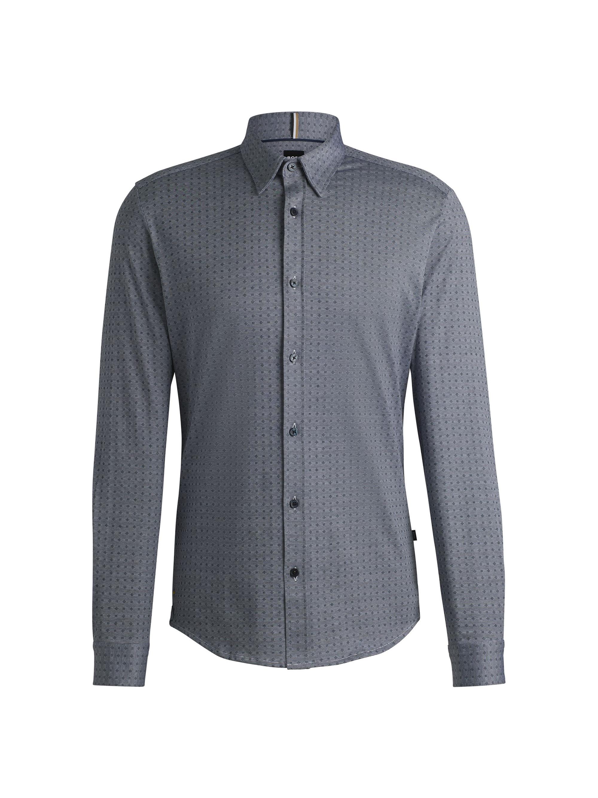 BOSS Men's Slim-Fit Shirt in Cotton Jacquard - Dark Blue