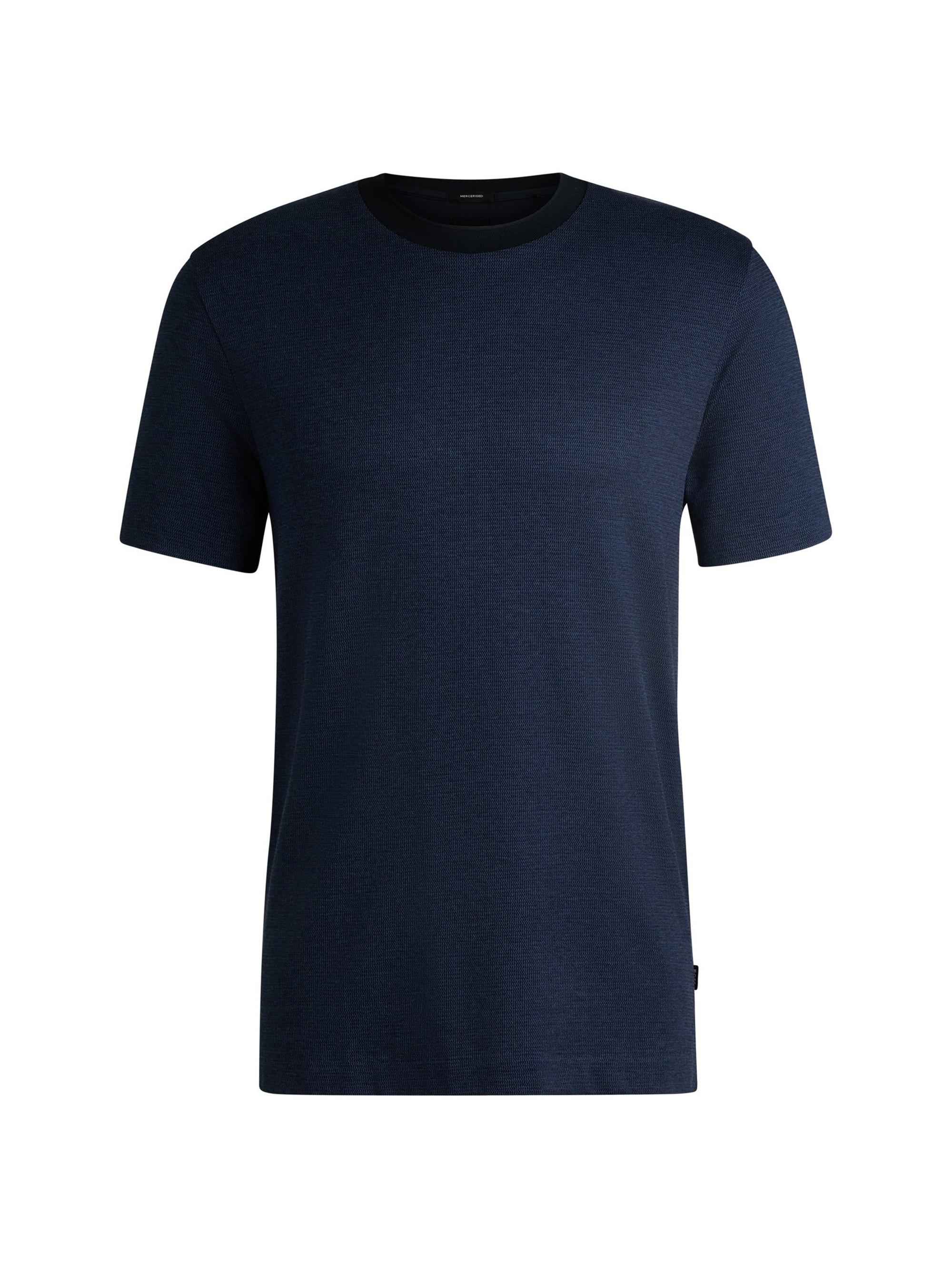 BOSS Men's Mercerized-Cotton T-Shirt with Contrast Collar - Dark Blue
