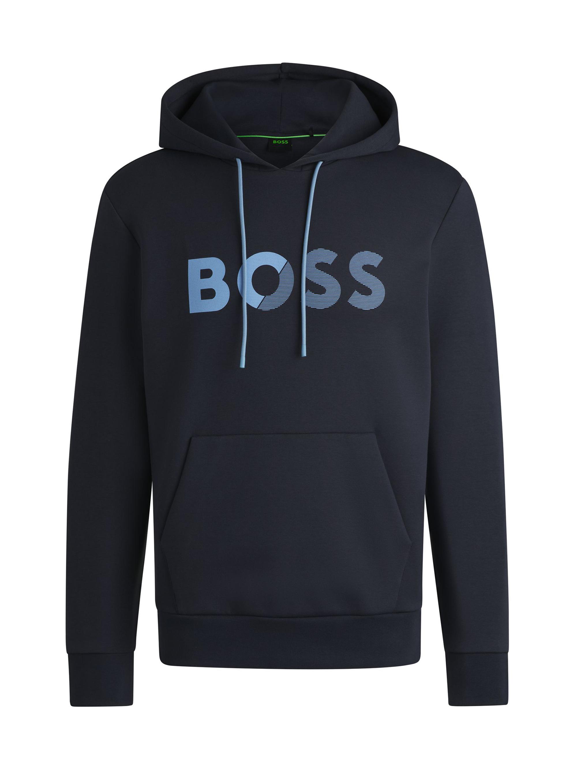 BOSS Men's Regular-Fit Hoodie with Logo Print - Dark Blue
