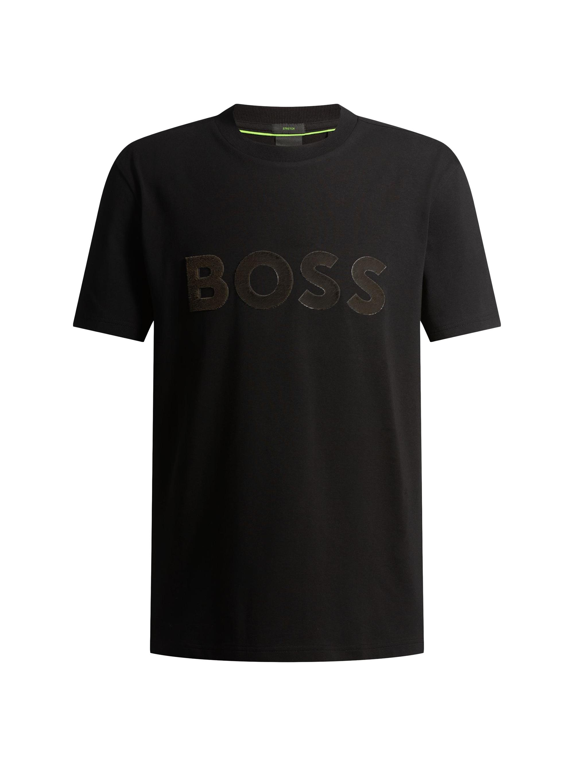 BOSS Men's Stretch-Cotton T-Shirt with Large Logo - Black