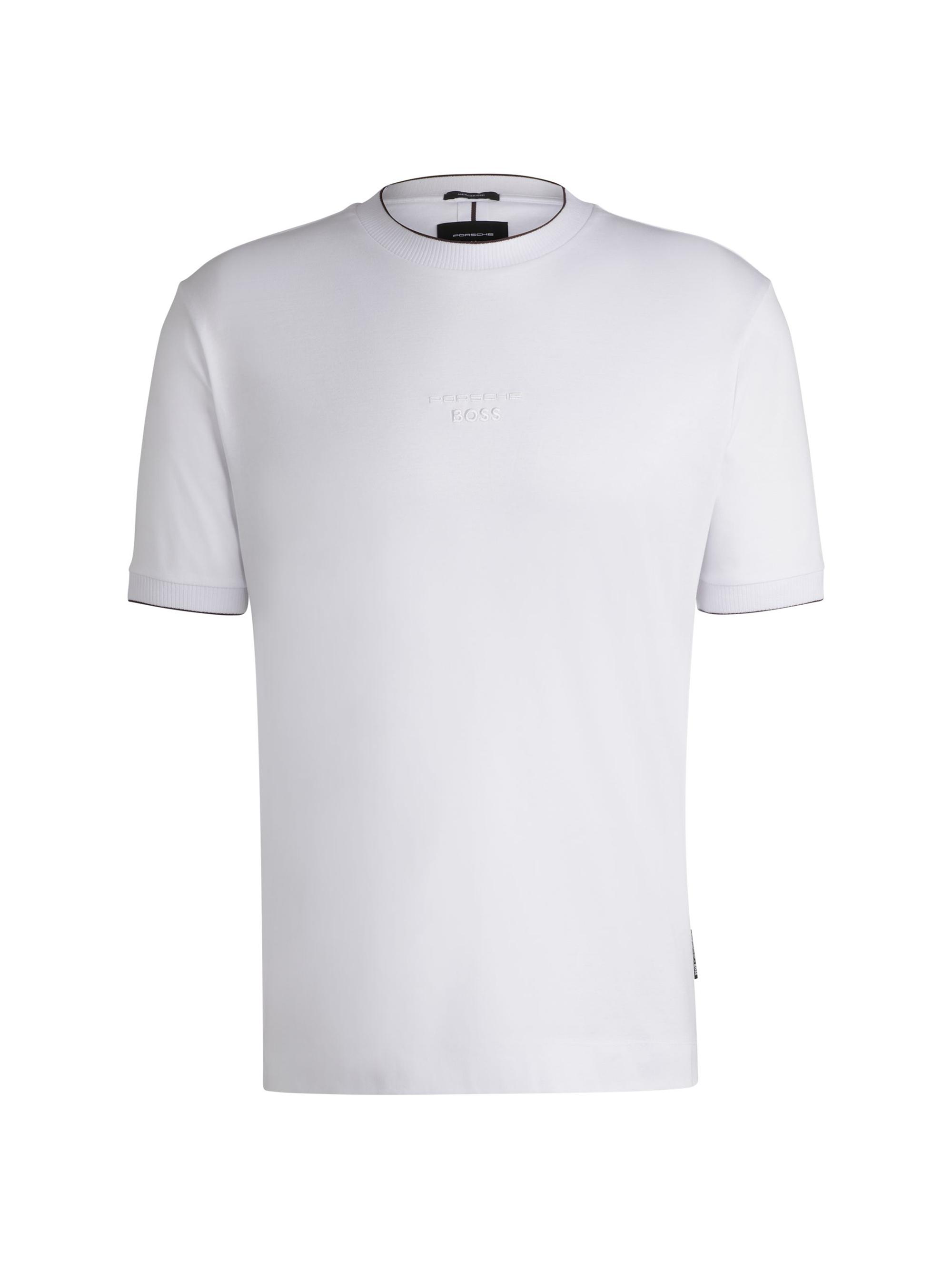 HUGO BOSS Men's Porsche x Boss Mercerized-Cotton T-Shirt with Special Branding - White