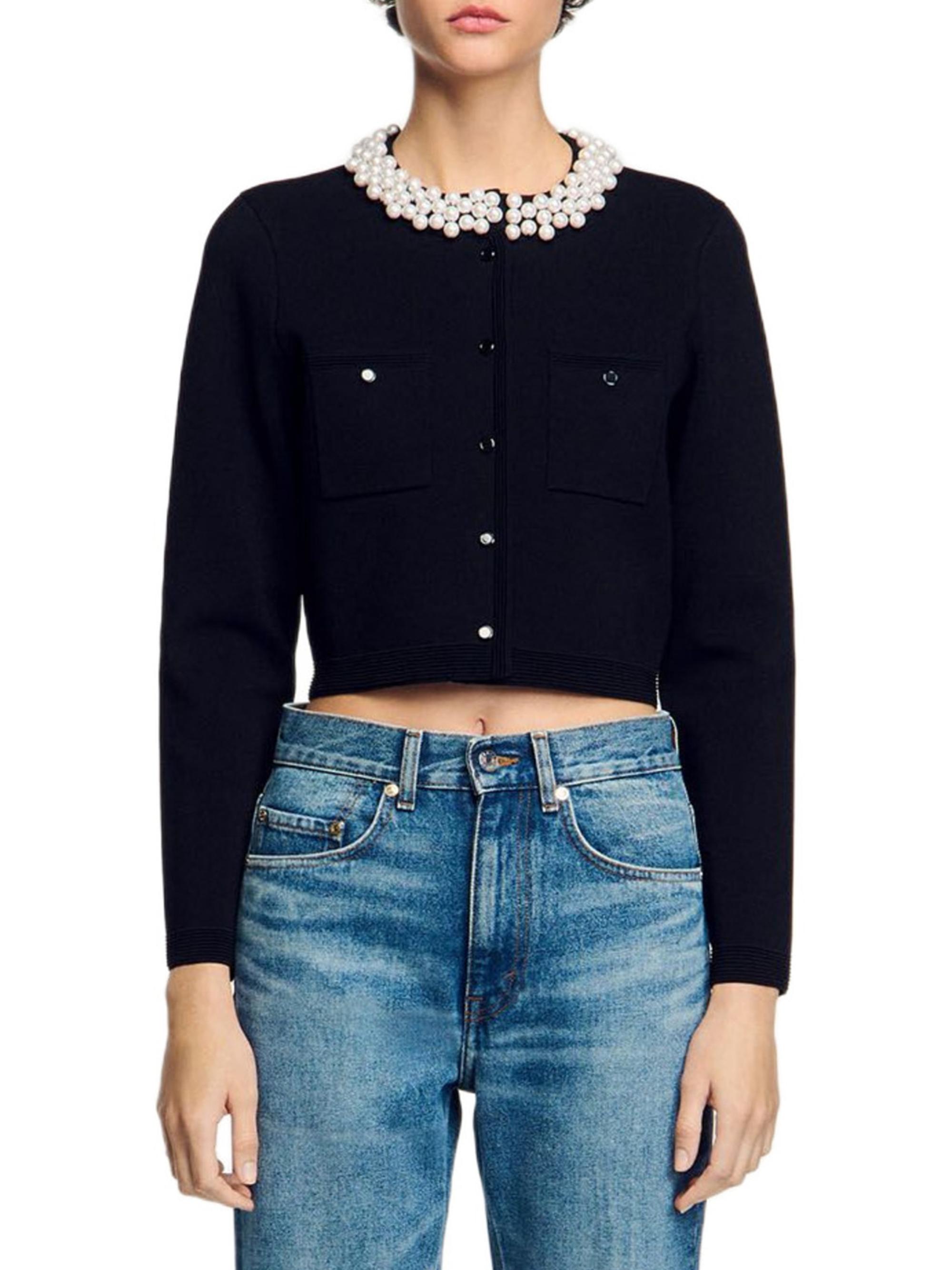Sandro Cardigan with Beaded Collar | Saks Fifth Avenue