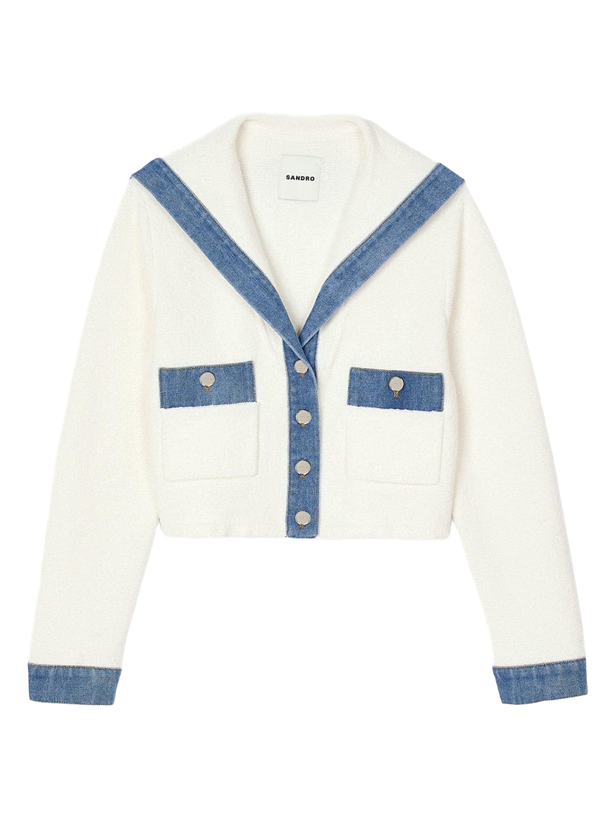 Sandro Women's Cardigan with Denim Details - Ecru