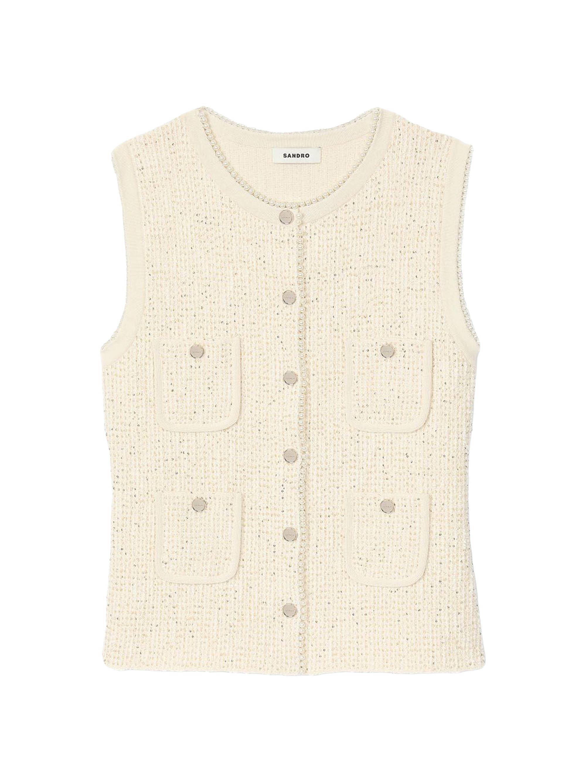 Sandro Women's Decorative Tweed Vest - Black