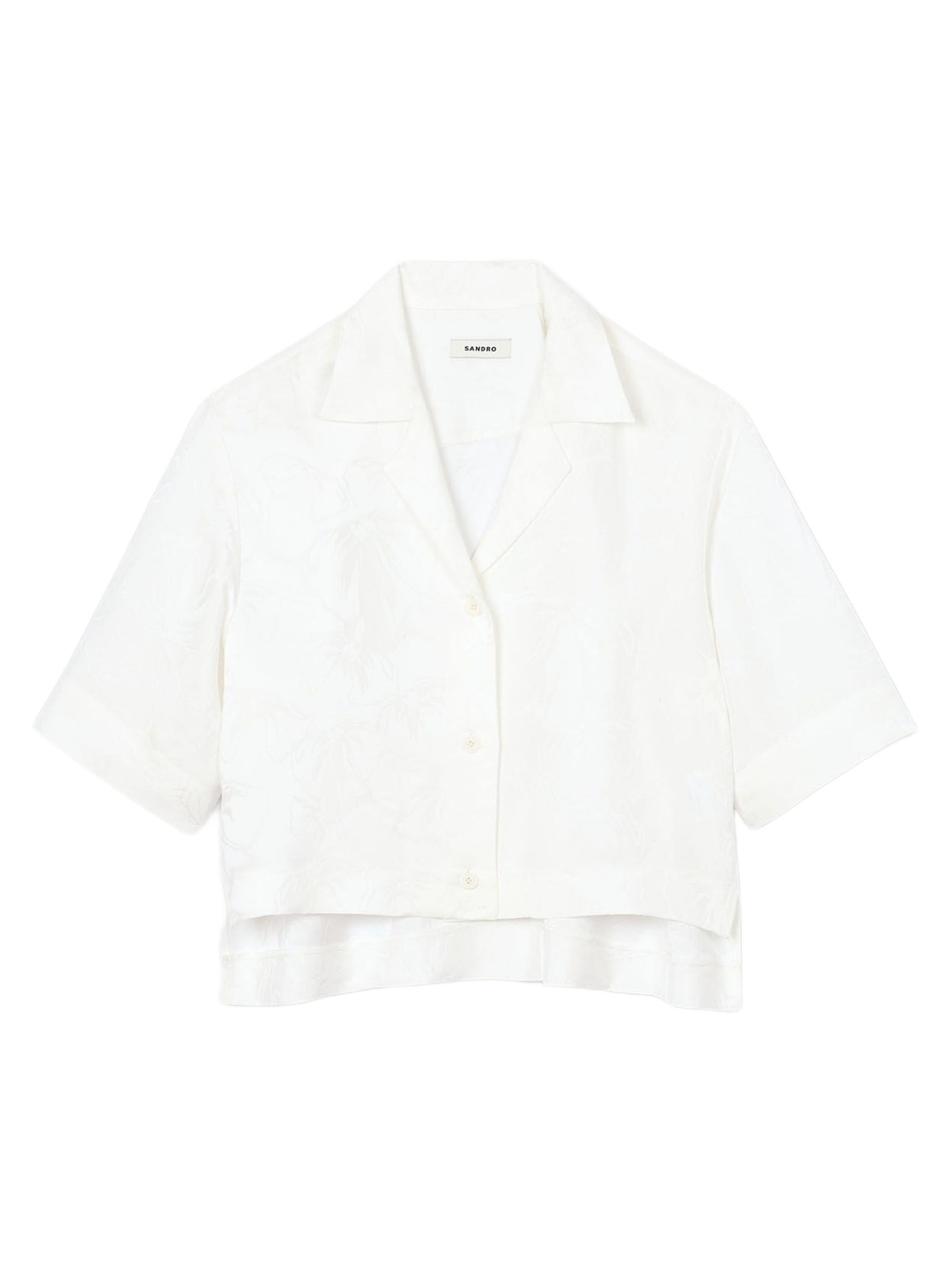 Sandro Women's Cropped Shirt with Jacquard Bows - White