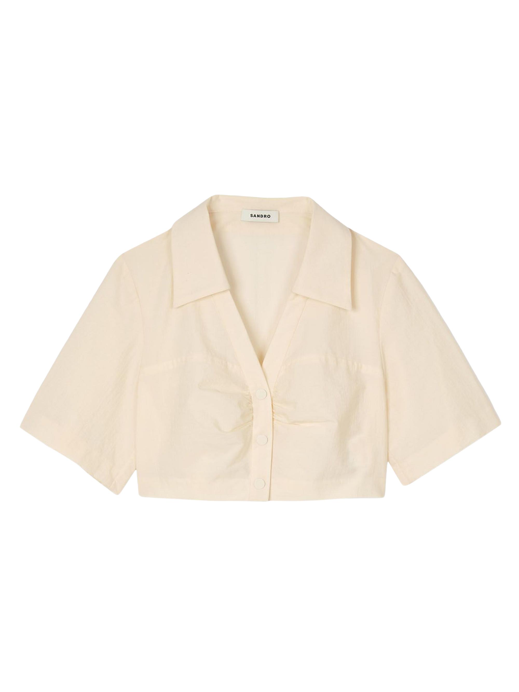Sandro Women's Cropped Gathered Shirt - Ecru