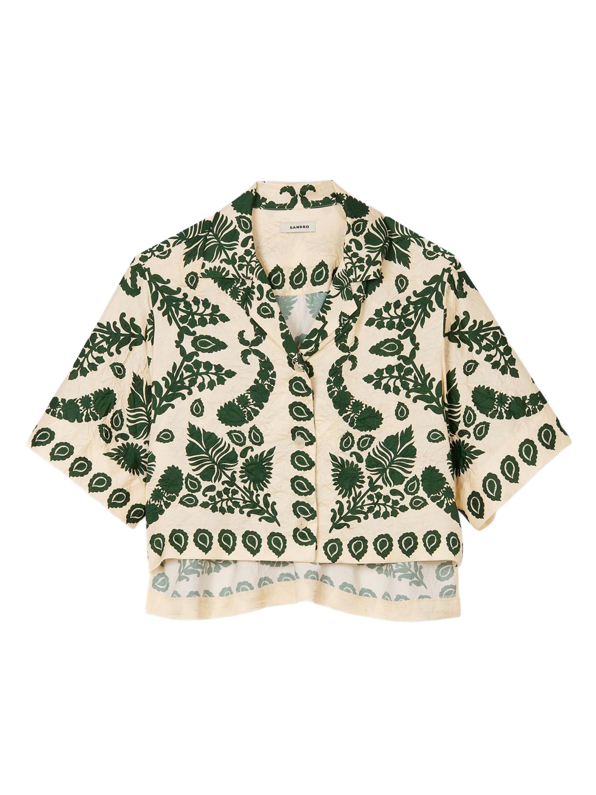 Sandro Women's Floral Motif Shirt - Ecru Green