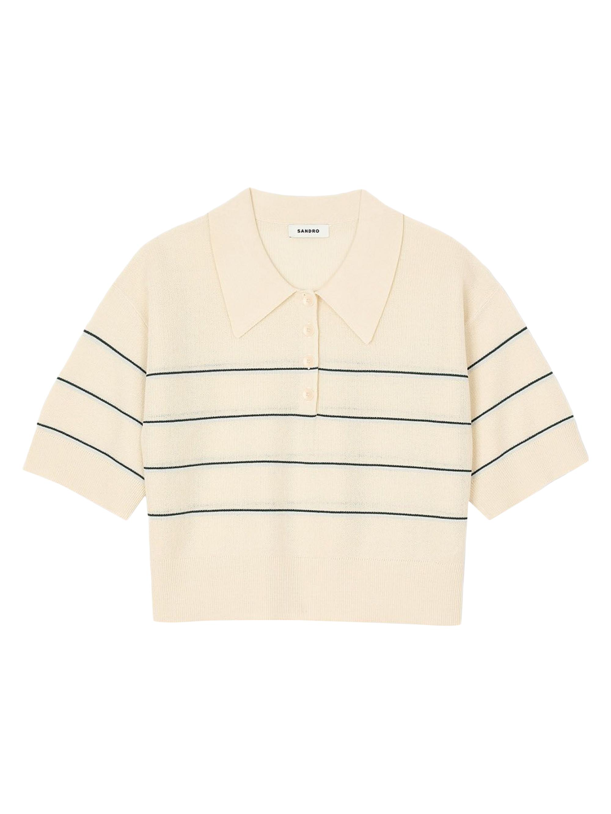 Sandro Women's Cropped Striped Knitted Sweater - Ecru