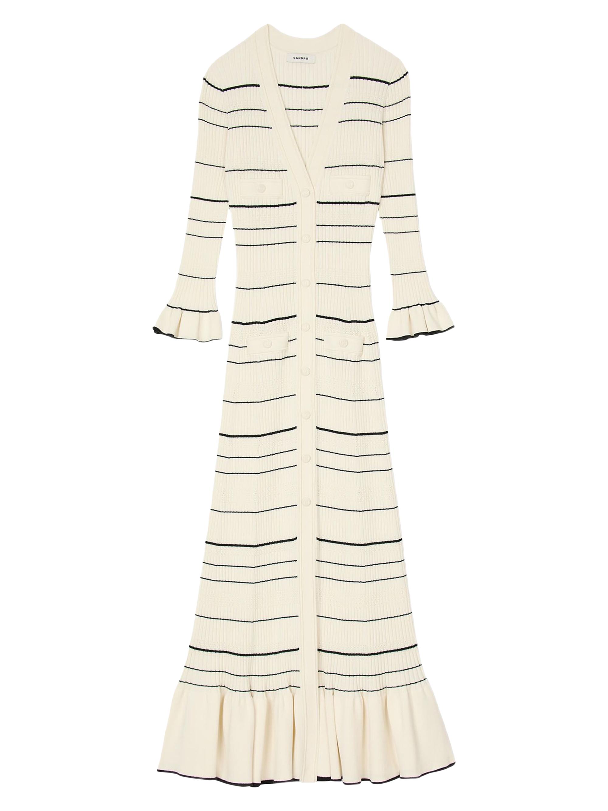 Sandro Women's Stripy Knit Midi Dress - Ecru