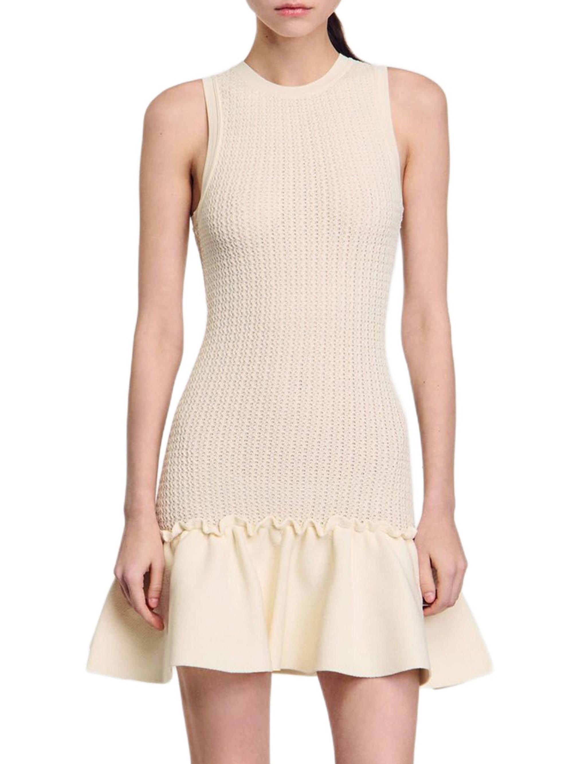 【ecru】Simone Knit Mini Dress Women's White Knitted Open Back Crochet Mini Dress | Simone