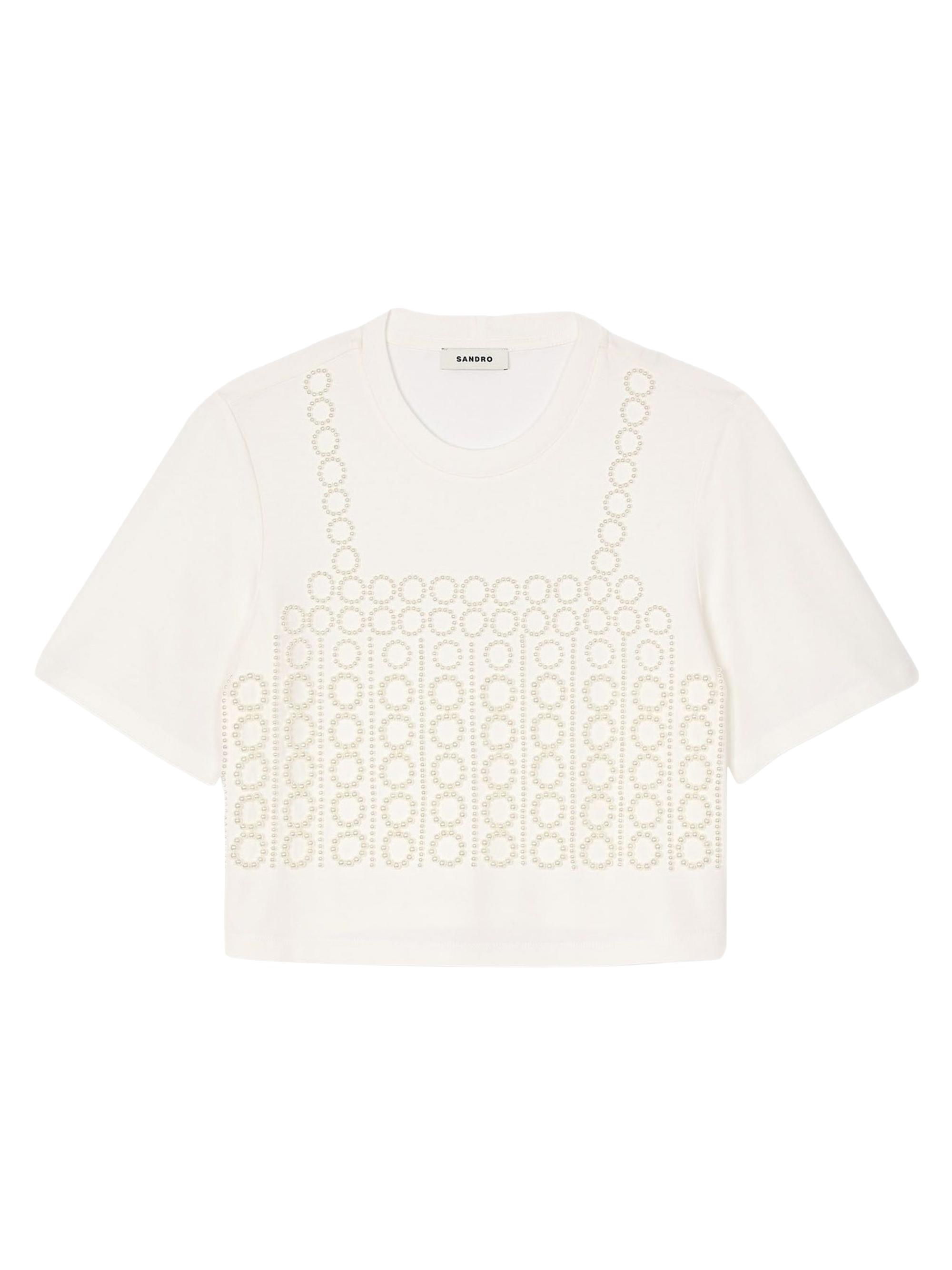Sandro Women's Beaded Cropped T-Shirt - White