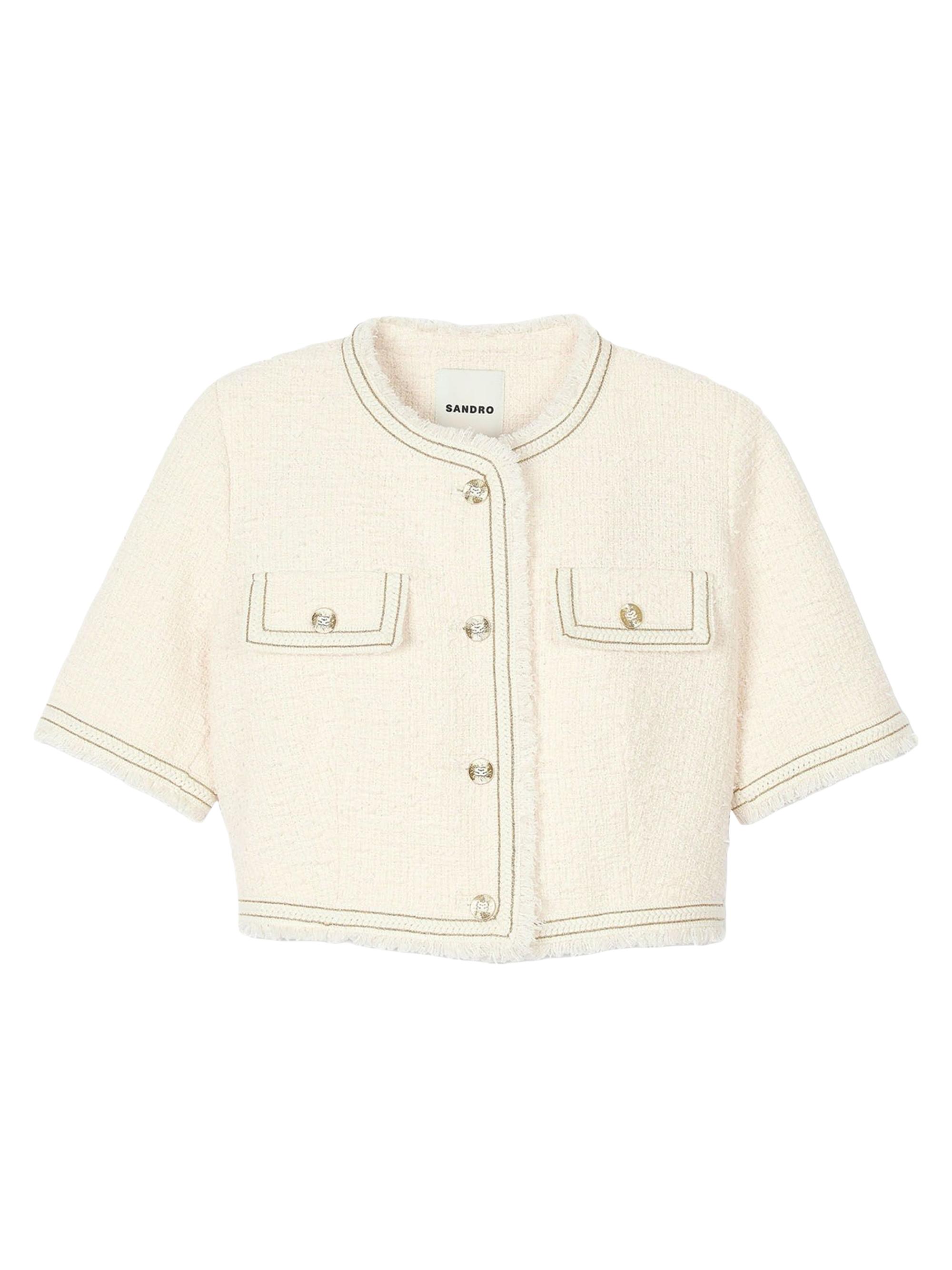 Sandro Women's Short-Sleeved Tweed Jacket - Ecru