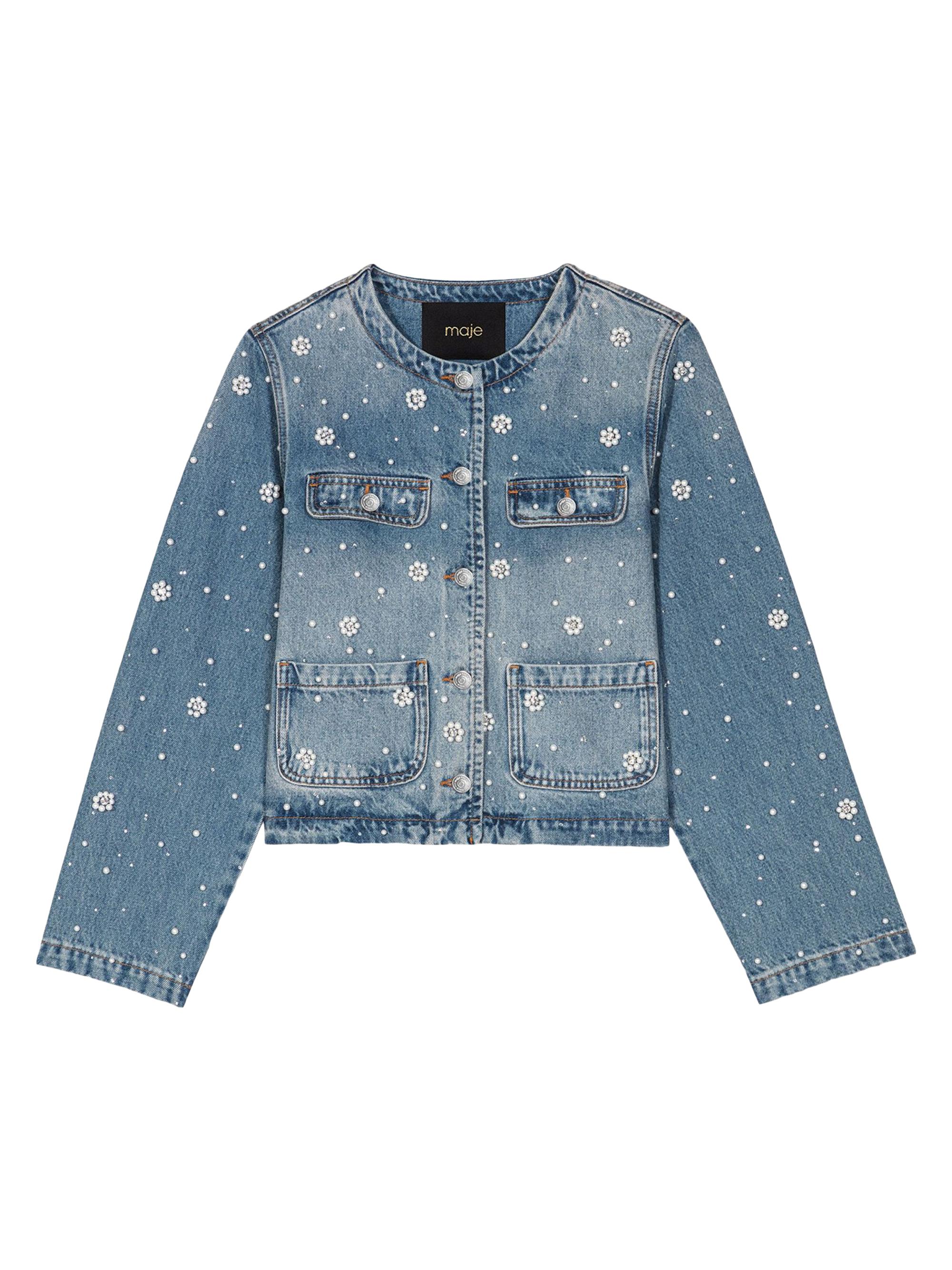 Maje Women's Embroidered Denim Jacket - Blue