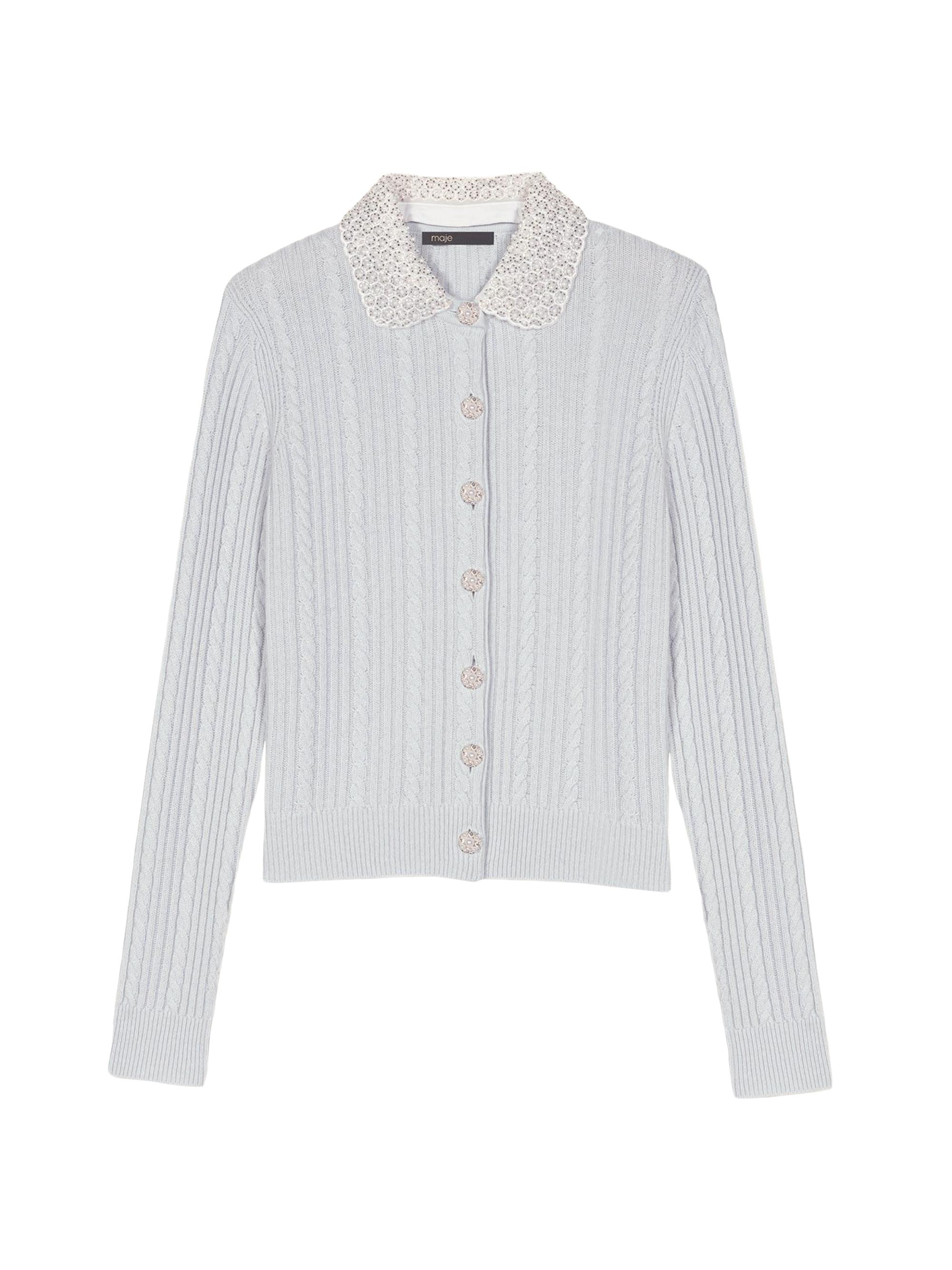 Maje Women's Cardigan with Jewellery Collar - Blue