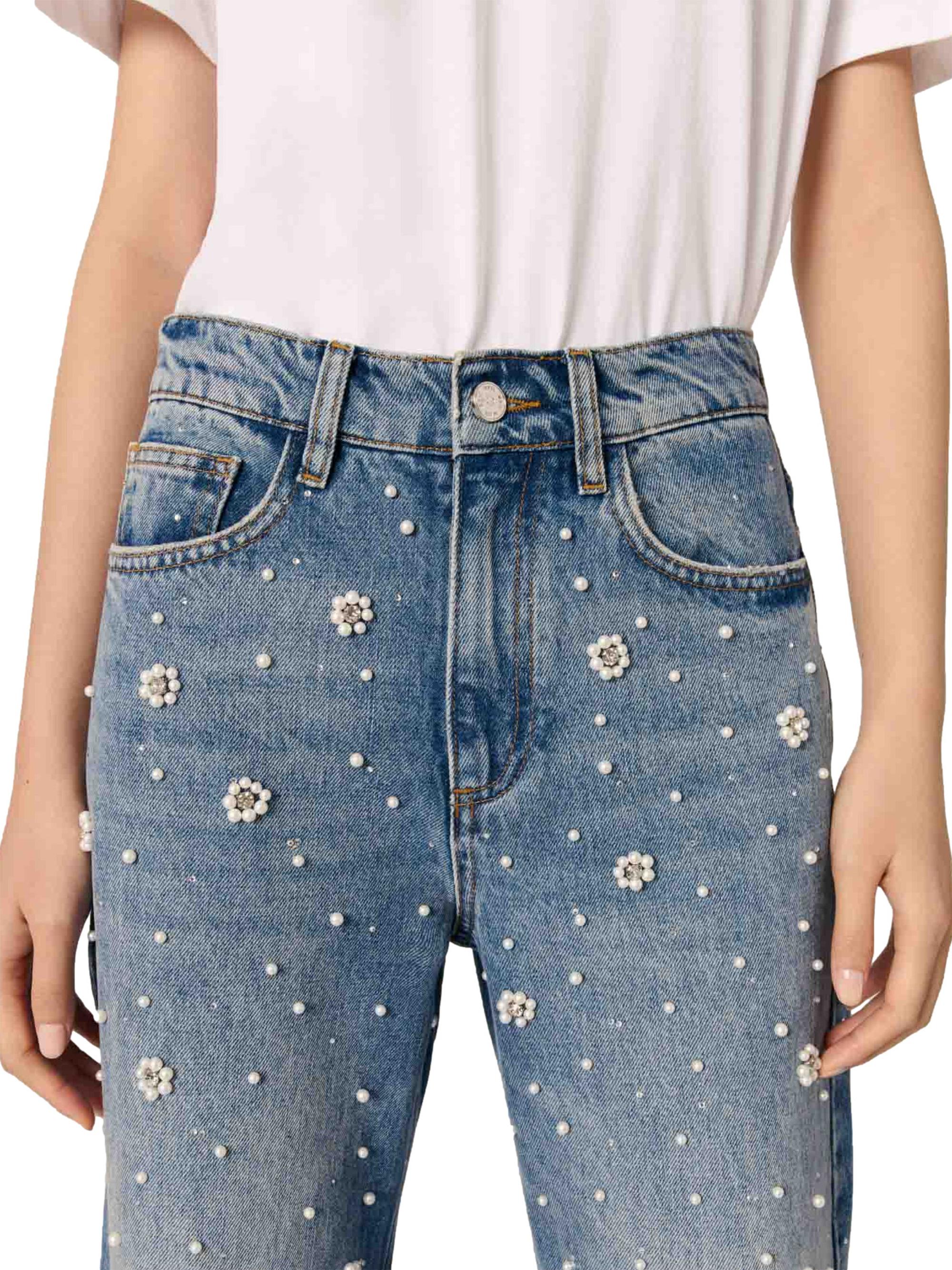 マージュ（maje）カラーデニムパンツ Maje Perla Flower Embroidered Wide-Leg Jeans | Neiman Marcus